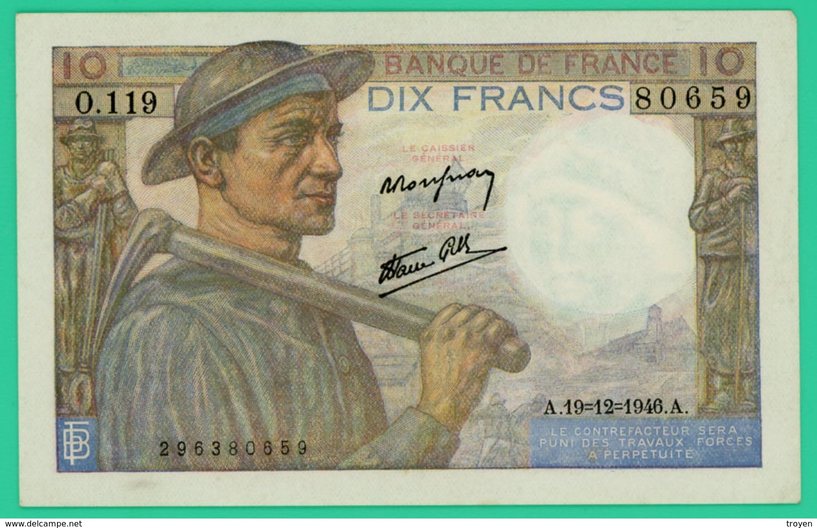 10 Francs - Mineur - France - N°O.119 - 80659 / 19=12=1946 - TTB+ - - 10 F 1941-1949 ''Mineur''