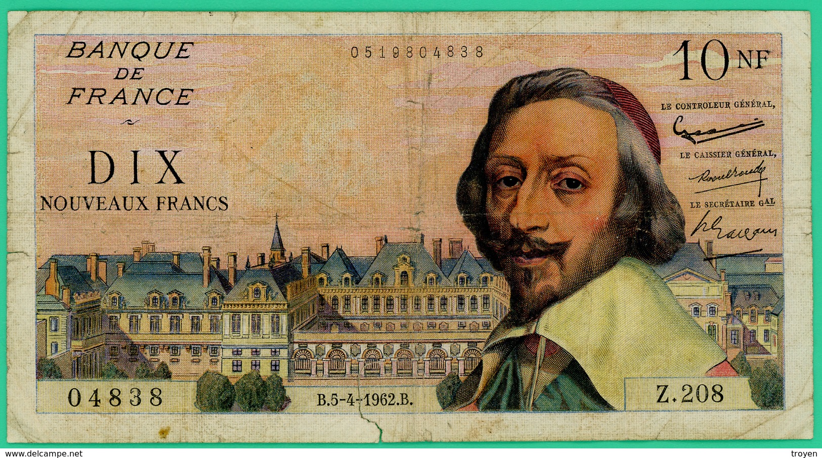 10 Francs -Richelieu - France - N°Z.208 - 0519804838 - / 5=4=1962  - TTB+ - - 10 NF 1959-1963 ''Richelieu''