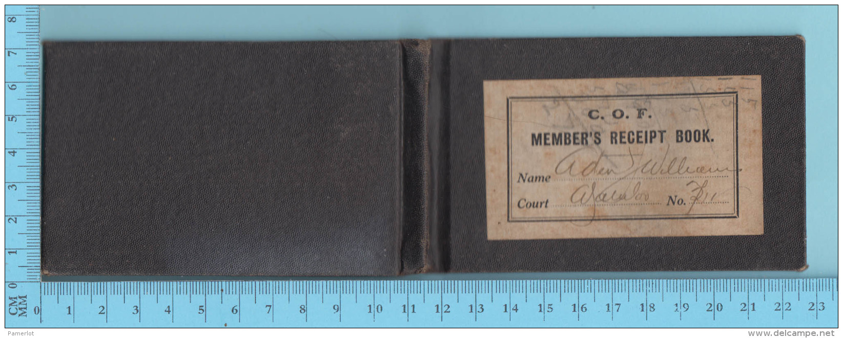 1918 C.O.F. Member Receipt Book - Court Waterloo, Canadian Order Of Foresters - Canada