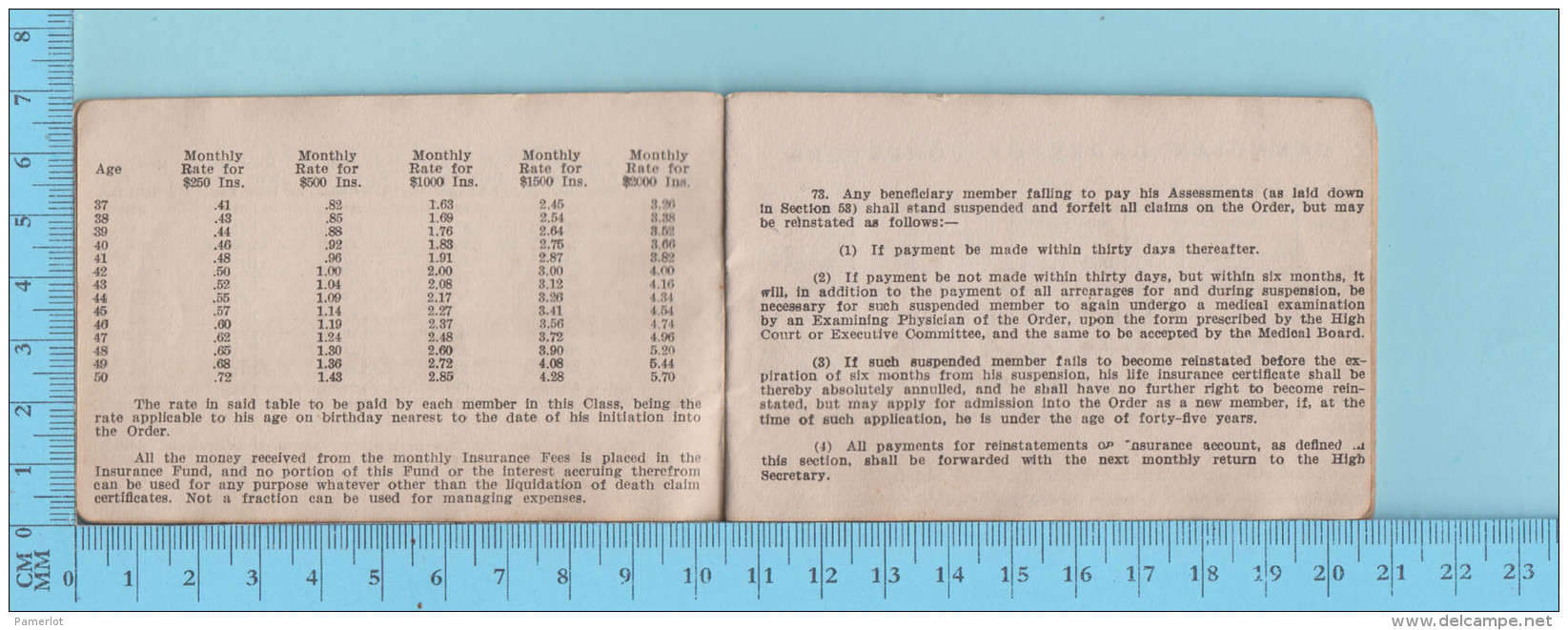 1918 C.O.F. Member Receipt Book - Court Waterloo, Canadian Order Of Foresters - Canada