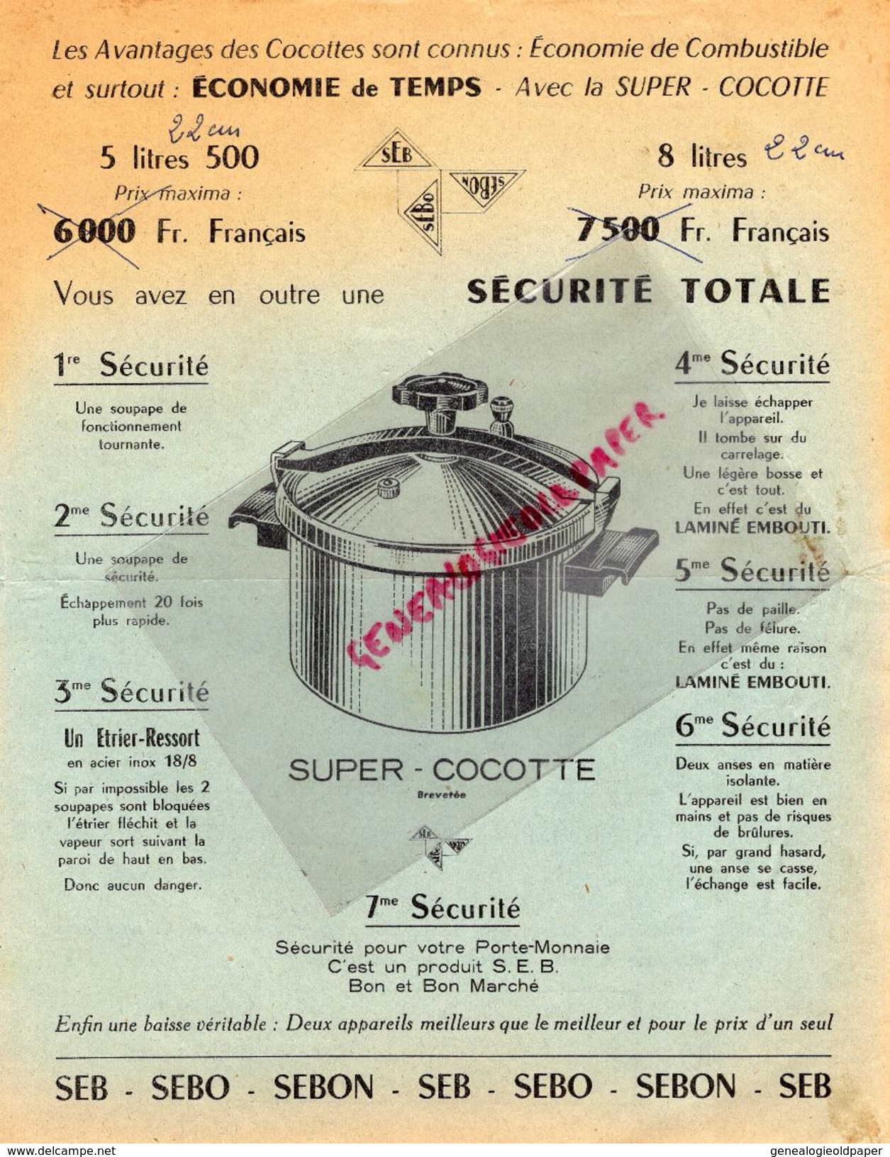 PUBLICITE AUTO CUISEUR SEB- SUPER COCOTTE- CUISINE- REINE DES MARMITES-MARMITE- - Pubblicitari