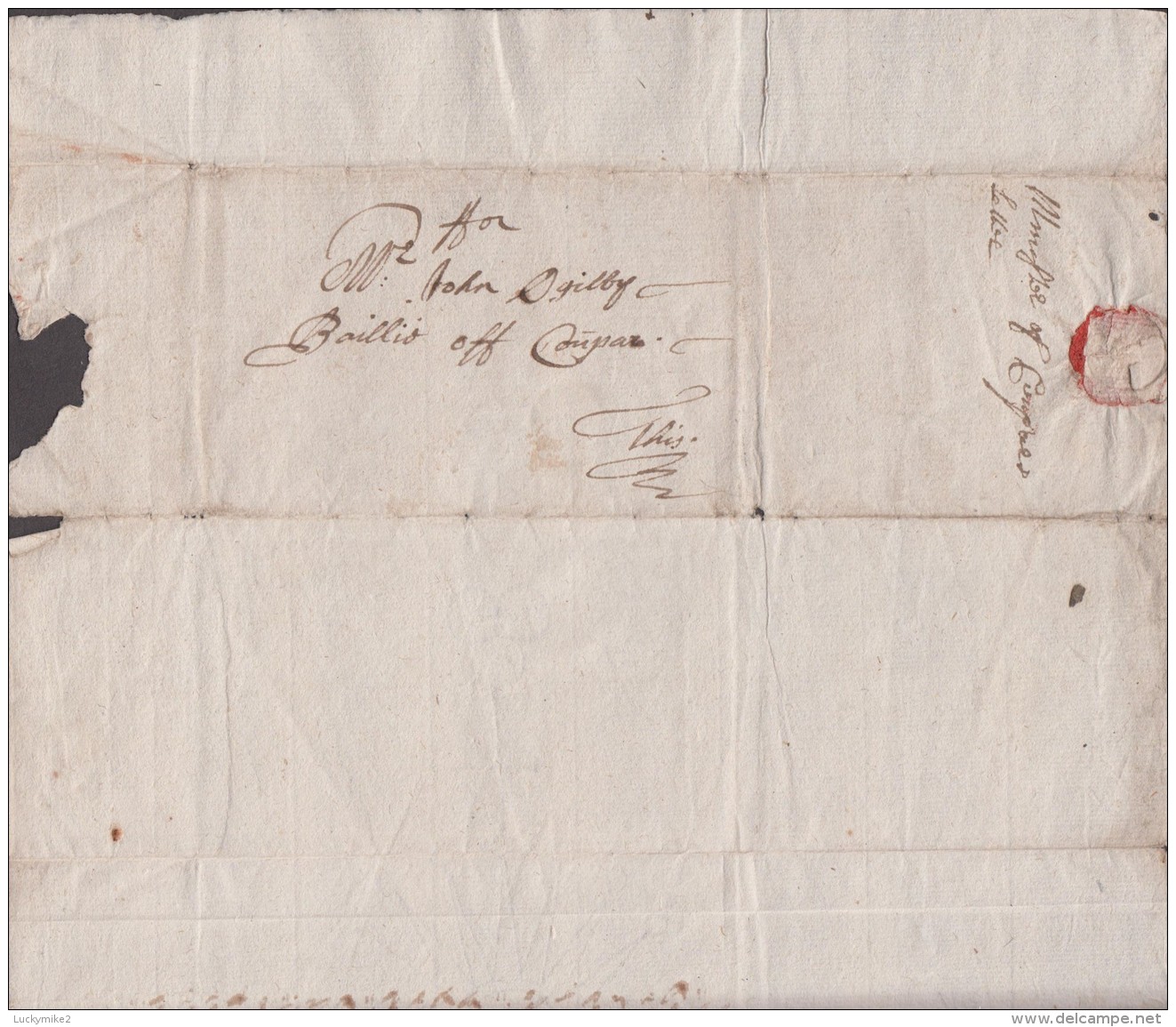 1702 Letter "ffor John Ogilby, Baillie Of Conpar(?)" From His Brother "Thomas".   Ref 0381 - Other & Unclassified