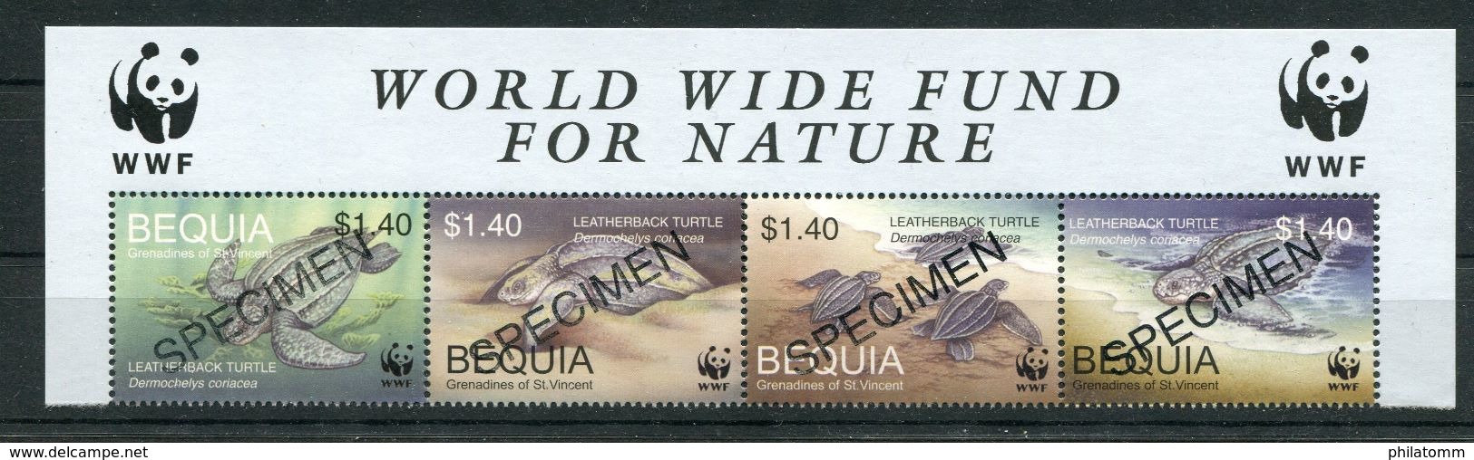 WWF - St. Vincent Grenad. Bequia - Mi.Nr. 306 / 309 - "Lederschildkröte" ** / MNH - Überdruck/overprint SPECIMEN - Unused Stamps