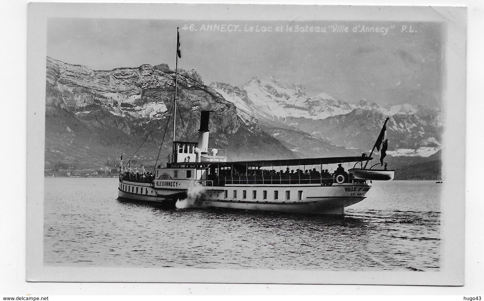 (RECTO / VERSO) BATEAU VILLE D' ANNECY EN 1947 - N° 46 - FORMAT CPA VOYAGEE - 75 - Ferries