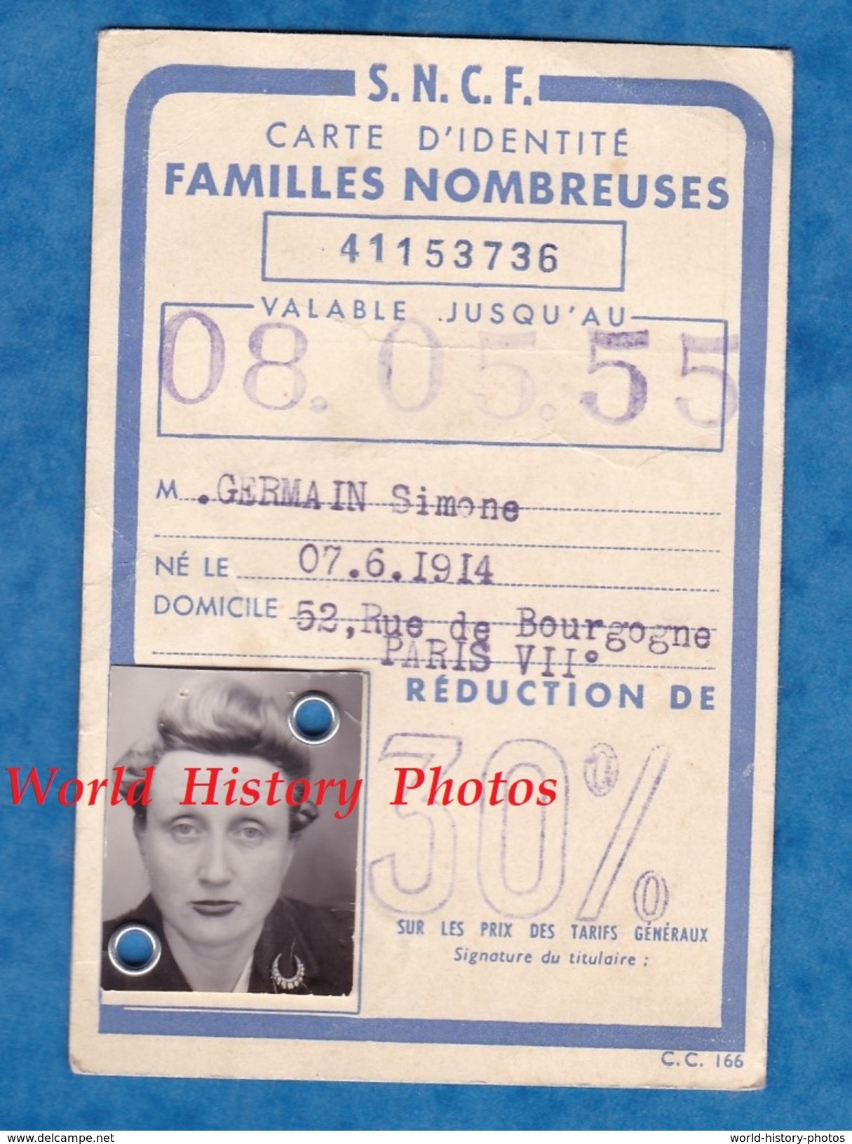 Carte Ancienne D'identité SNCF Famille Nombreuse - 1953 / 1955 - PARIS Austerlitz - Simone Germain Photomaton - Autres & Non Classés