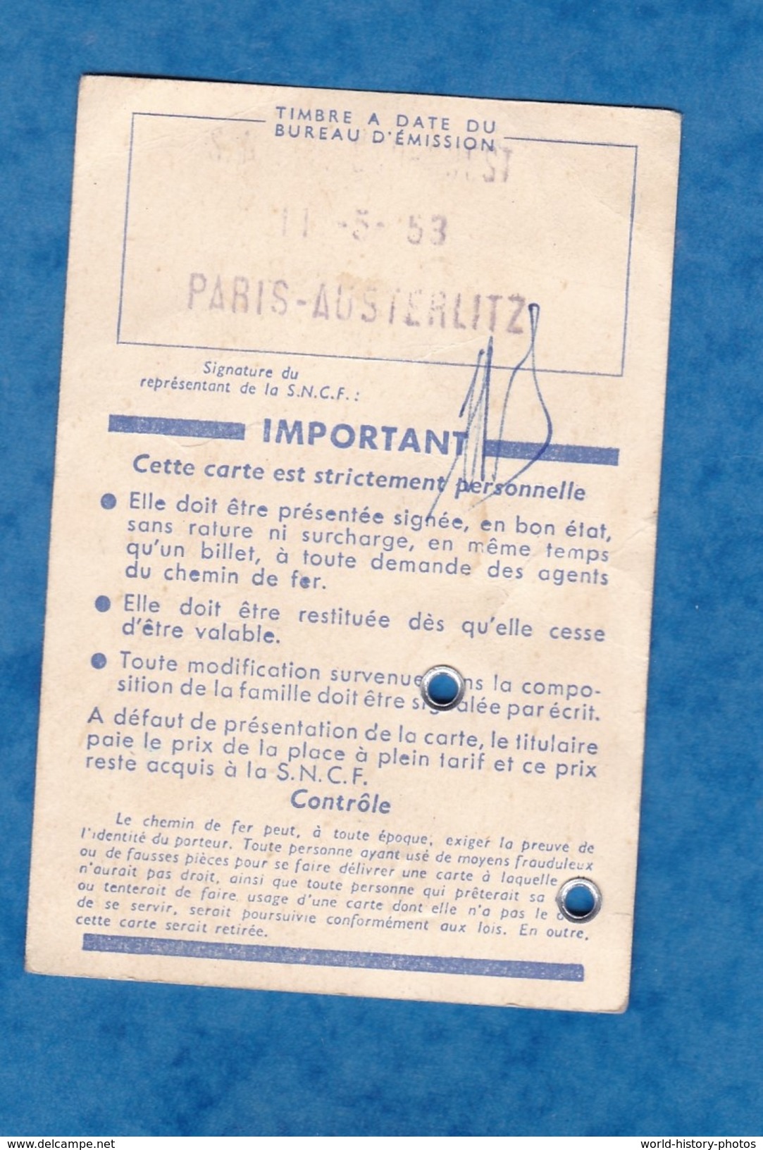 Carte Ancienne D'identité SNCF Famille Nombreuse - 1953 / 1955 - PARIS Austerlitz - Simone Germain Photomaton - Autres & Non Classés