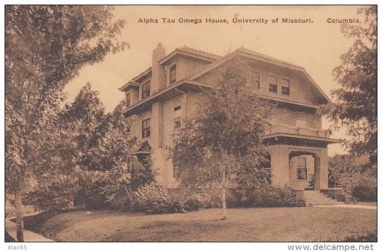 Columbia Missouri, University Of Missouri, Alpha Tau Omaega House, Fraternity, 1920s Vintage Albertype Postcard - Columbia