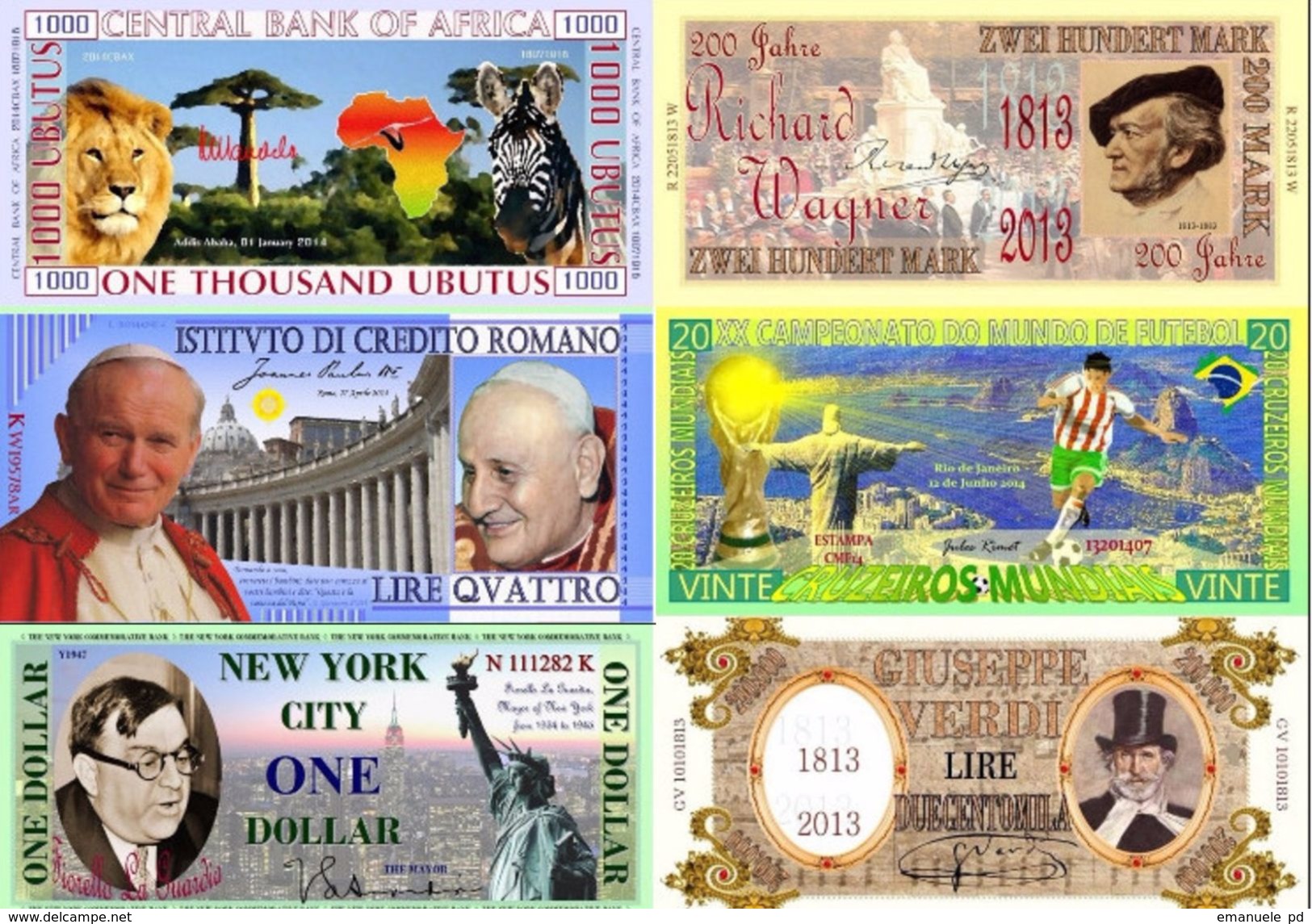 Fantasy Commemorative Banknotes Lot Set 6 Pieces - Altri & Non Classificati