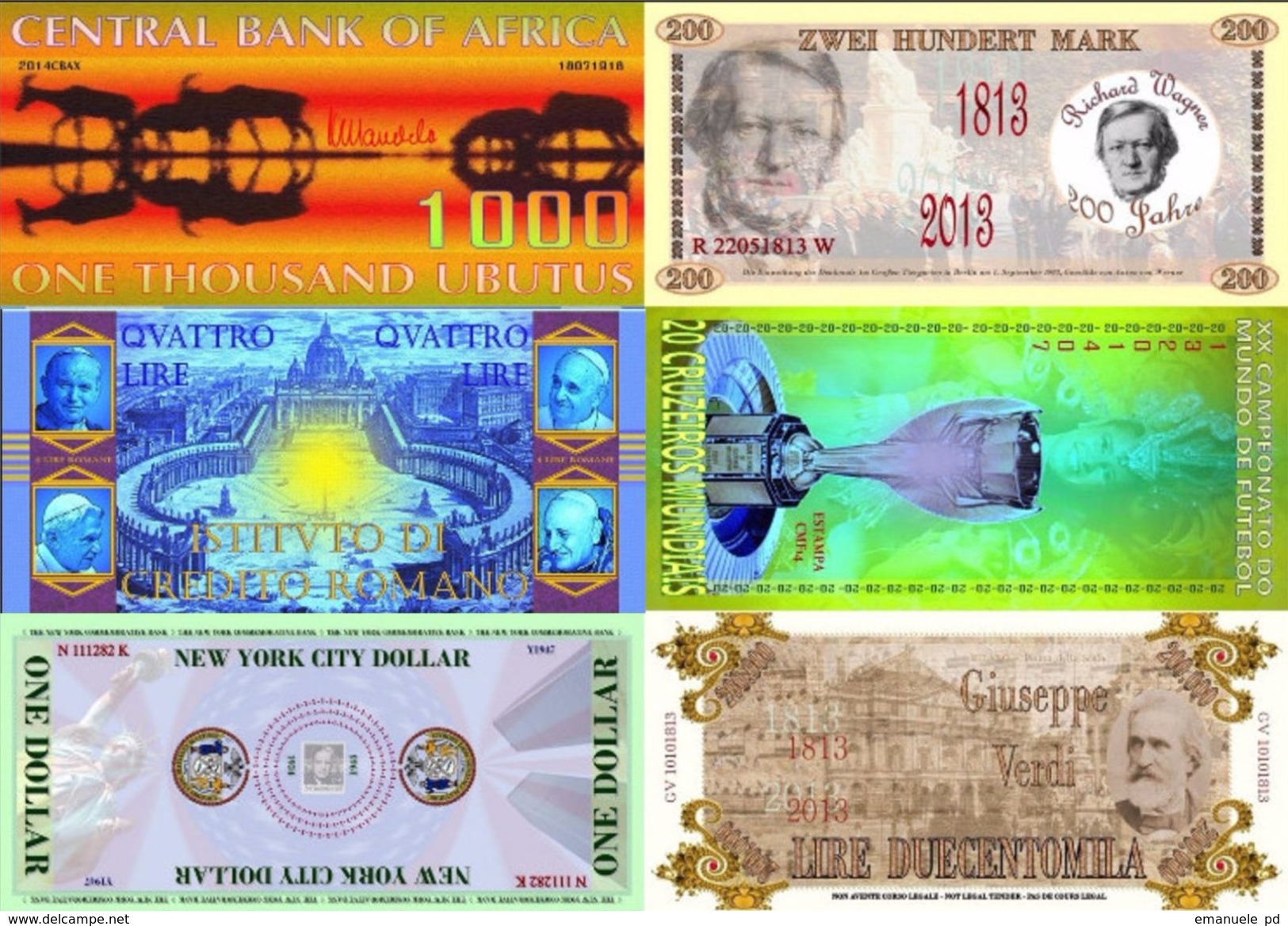 Fantasy Commemorative Banknotes Lot Set 6 Pieces - Altri & Non Classificati