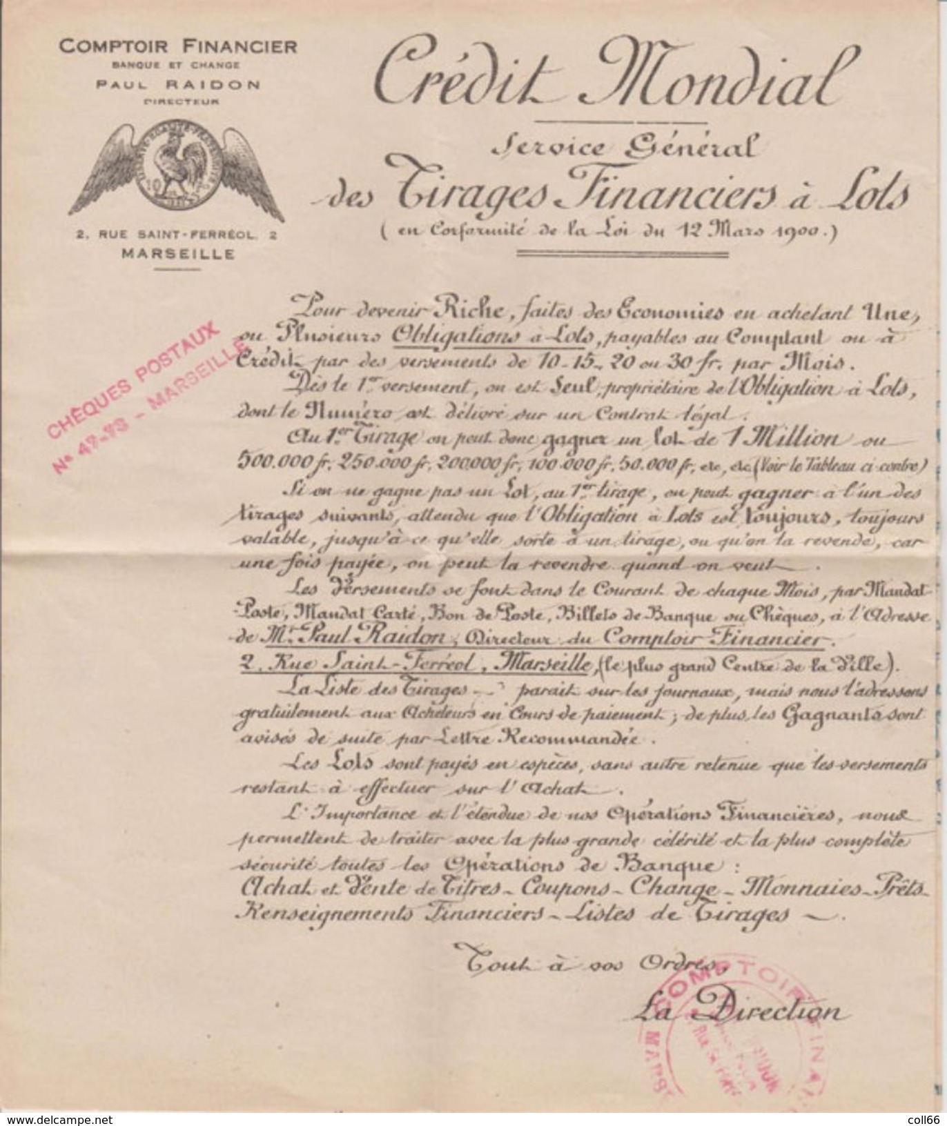 RARE Dossier Canal de Panama d'acquisition et Titre provisoire timbre fiscal & Contrôle achat à crédit au Crédit Mondial