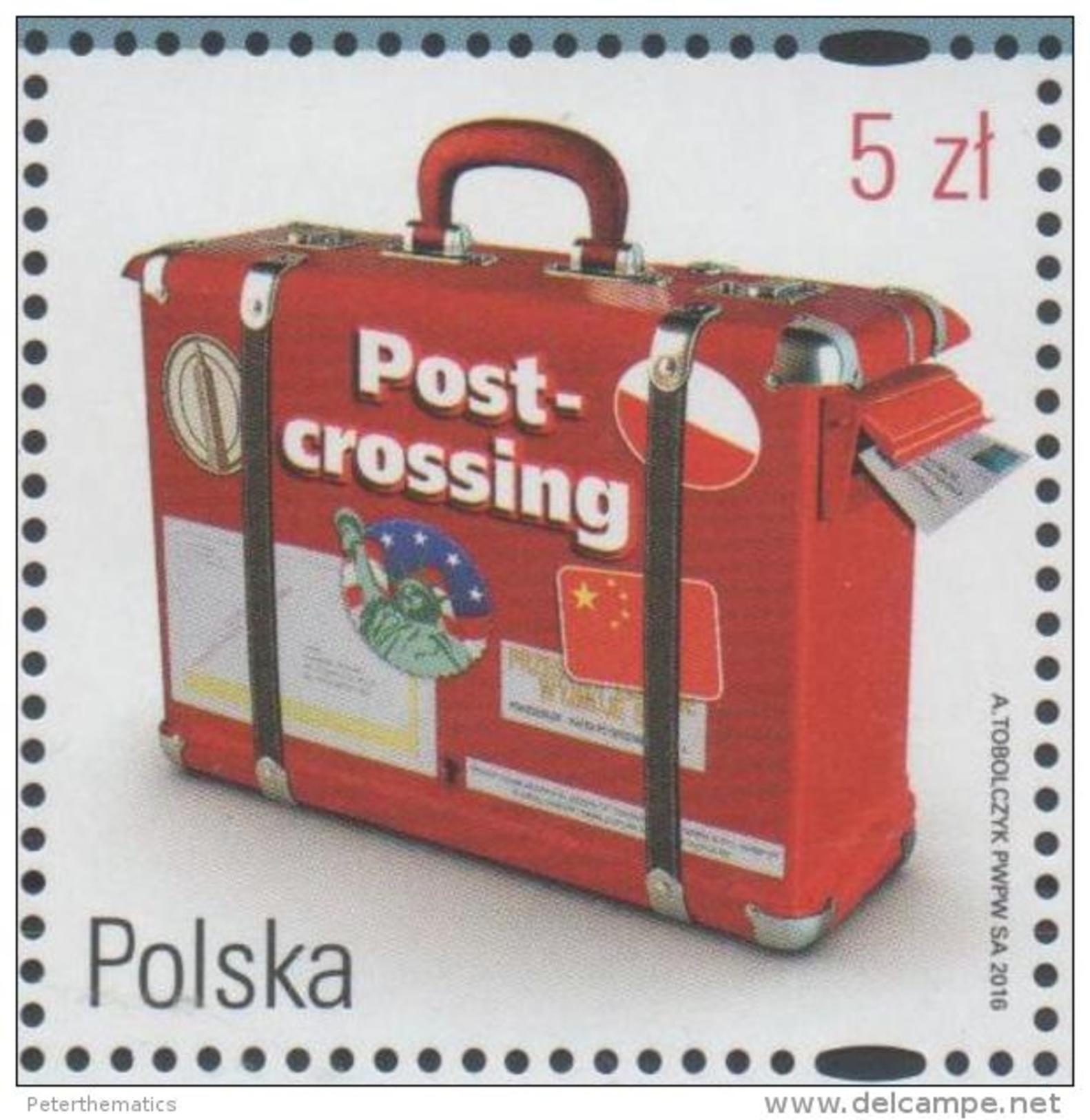 POLAND,2016, MNH, POSTCROSSING, SUITCASES, CHINESE FLAG, STATUE OF LIBERTY,1v - Post