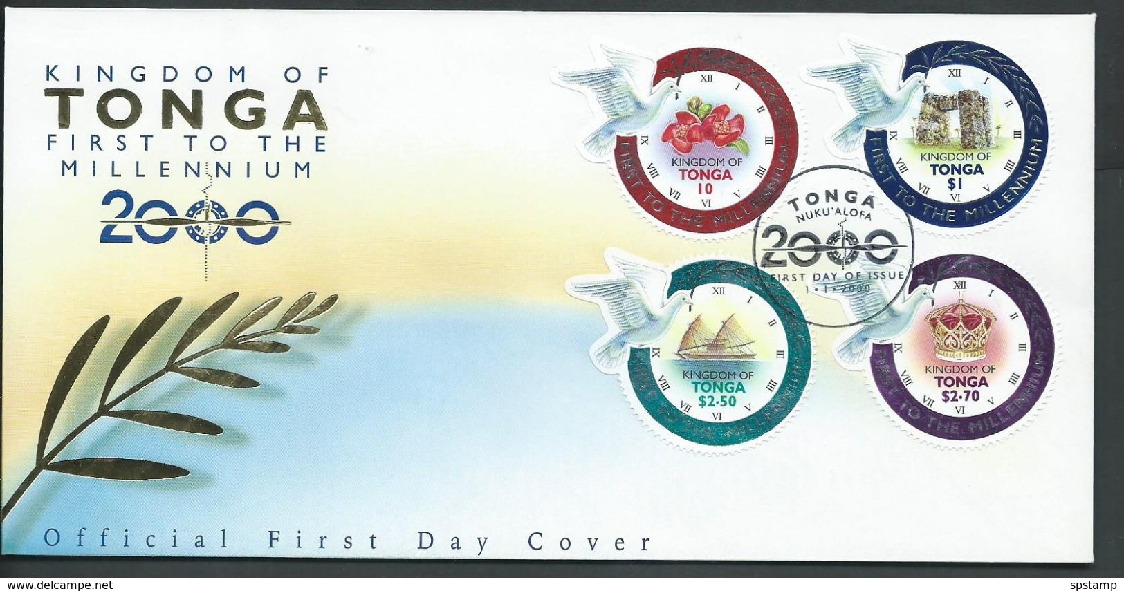 Tonga 2000 Millennium Dove & Clock Set Of 4 On Official FDC Unaddressed - Tonga (1970-...)