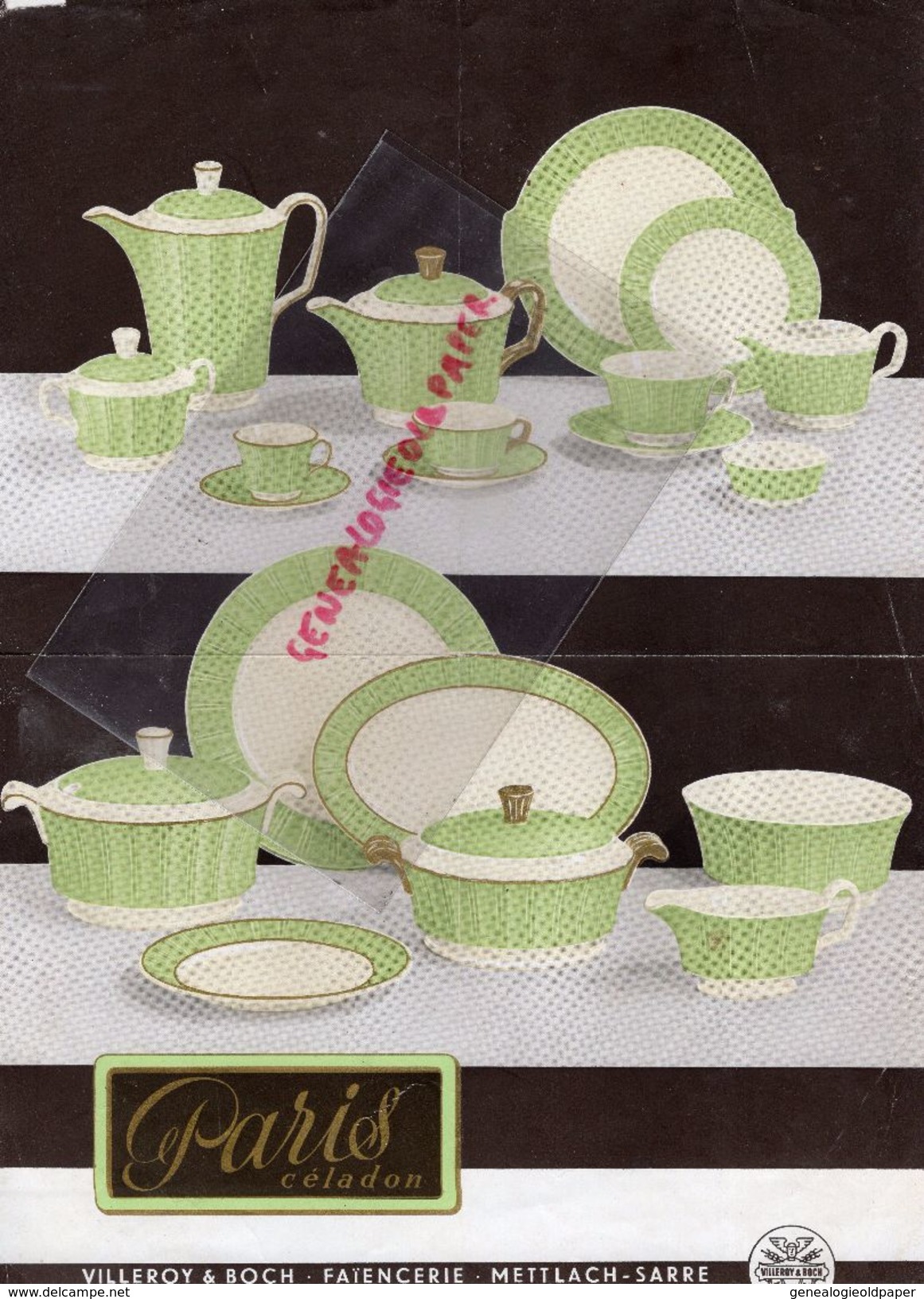 ALLEMAGNE -METTLACH-PUBLICITES VILLEROY & BOCH- PORCELAINE PARIS CELADON-SERVICE A CAFE-CAFETIERE-THEIERE-RAVIER-SUCRIER - Pubblicitari