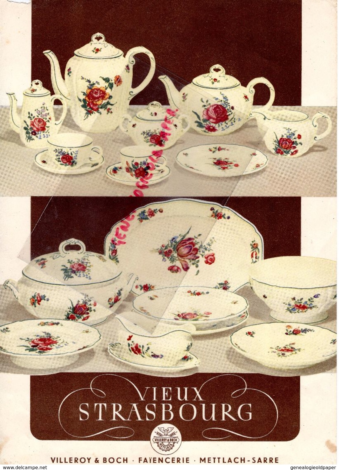 ALLEMAGNE -METTLACH-PUBLICITES VILLEROY & BOCH- PORCELAINE VIEUX STRASBOURG-SERVICE A CAFE-CAFETIERE-THEIERE-SUCRIER - Reclame