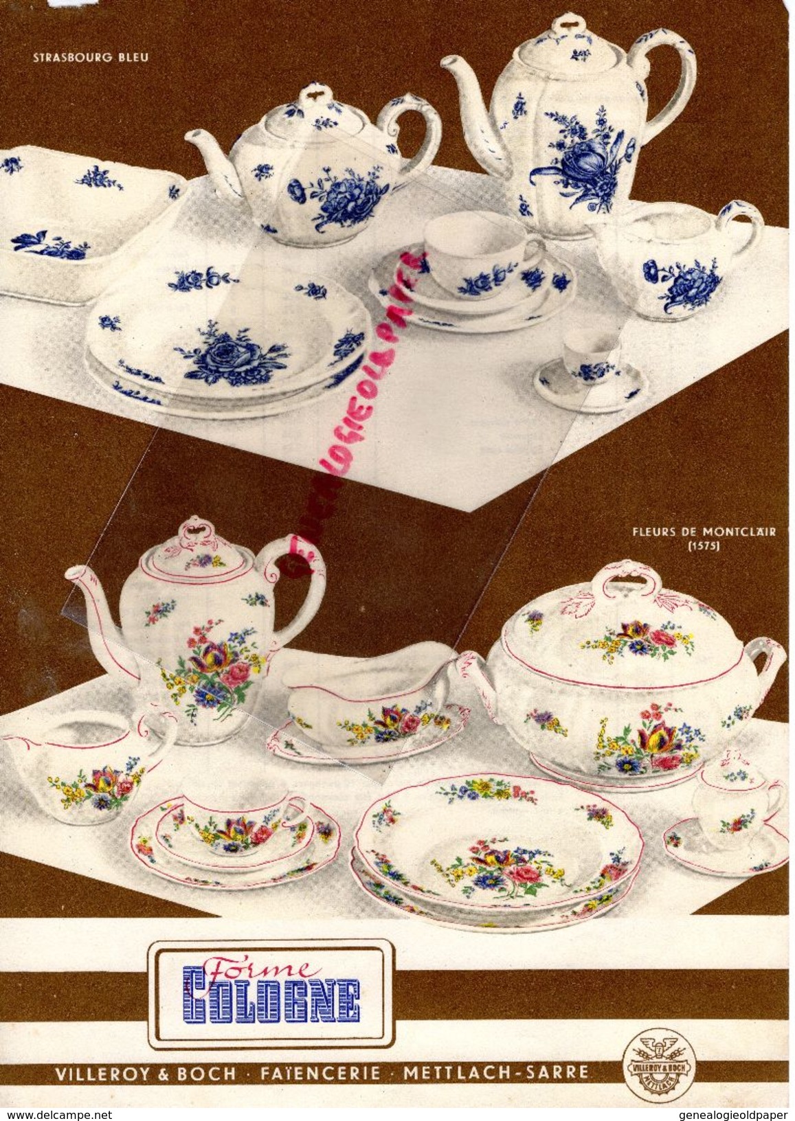 ALLEMAGNE -METTLACH-PUBLICITES VILLEROY & BOCH- PORCELAINE FORME COLOGNE  -SERVICE A CAFE-CAFETIERE-THEIERE-SUCRIER - Reclame