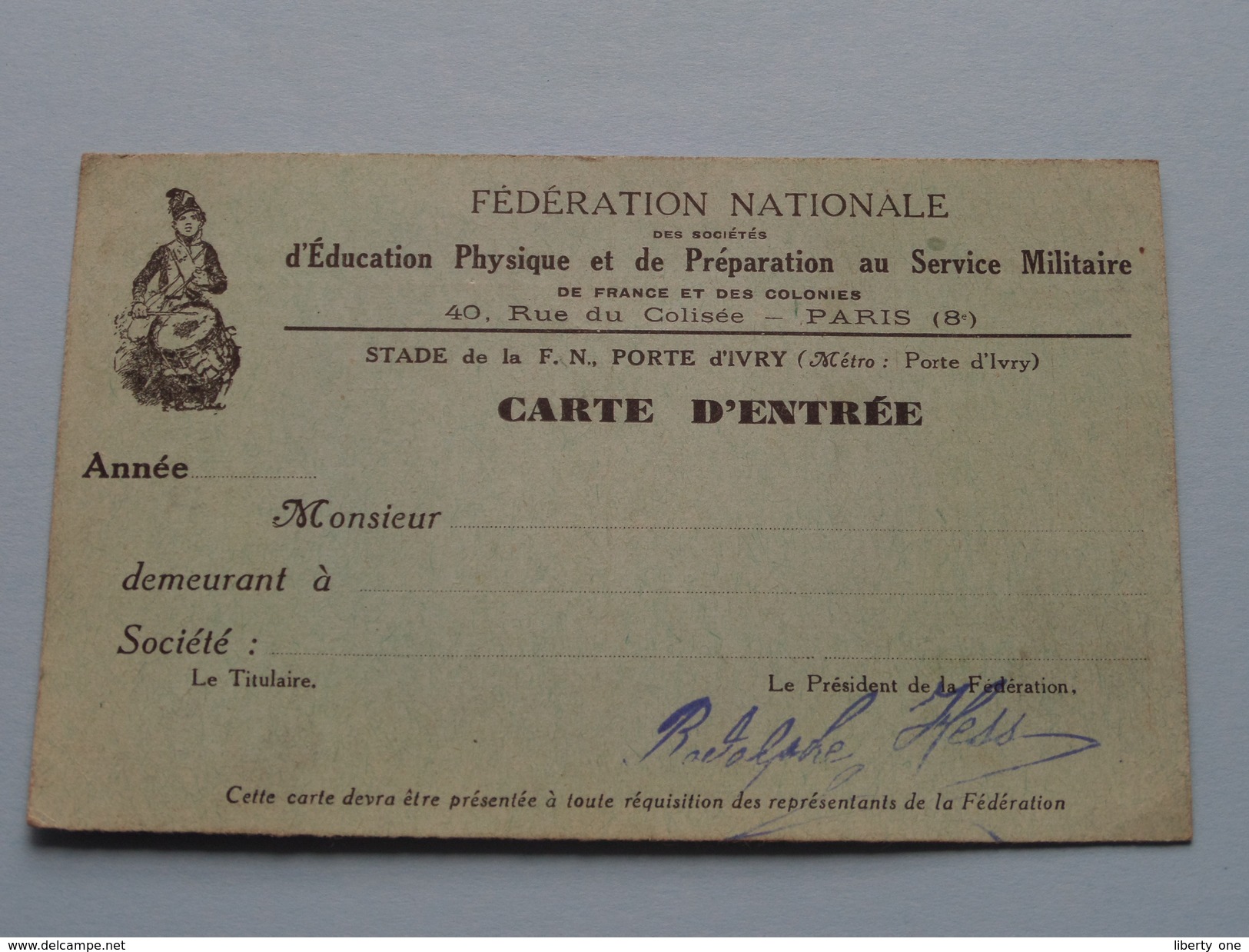 Féd. Nat. D'Education Physique Et De Préparation Au Service Militaire ( Carte D'Entrée ) Zie Foto´s Voor Detail ! - Documents