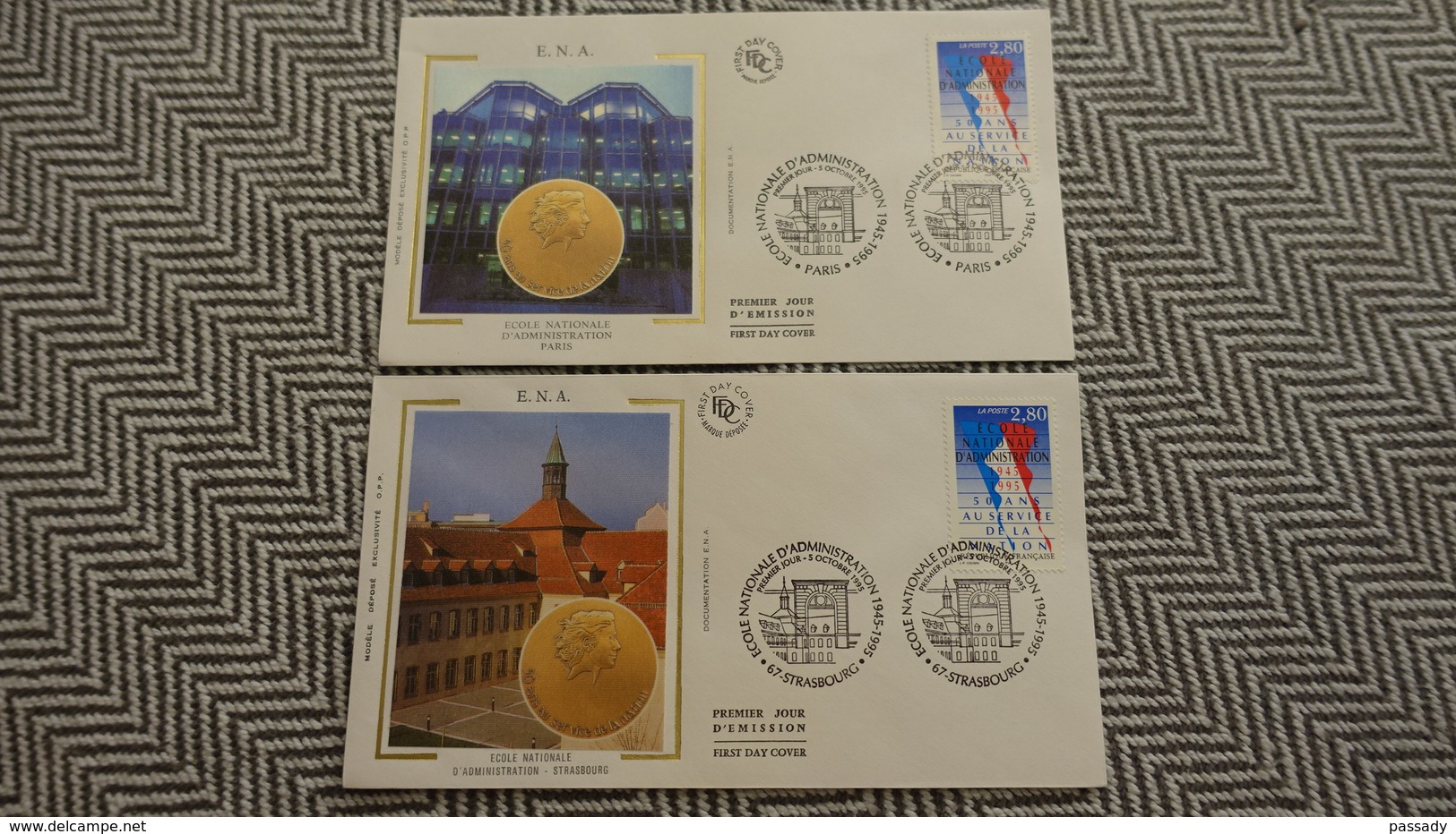 FRANCE FDC 2 Enveloppes SOIE 1er Premier Jour ENA ECOLE NATIONALE D'ADMINISTRATION 1995 - Collection Timbre Poste - 1990-1999