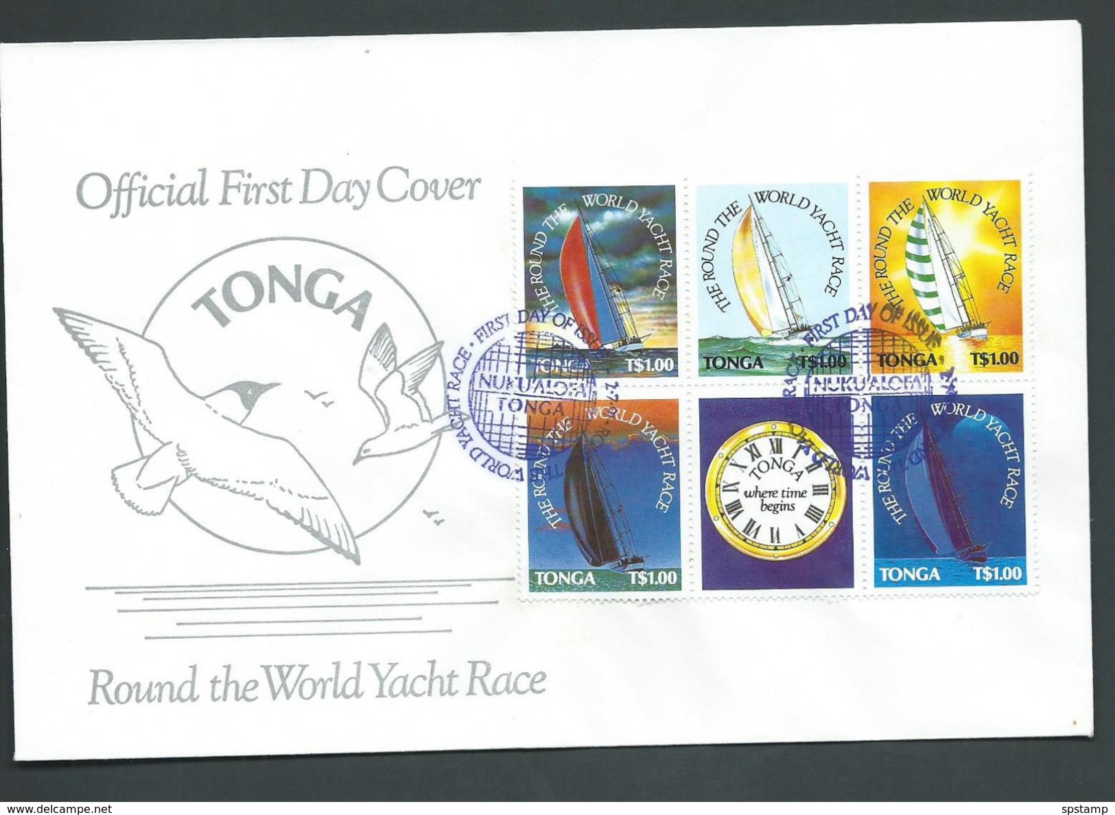 Tonga 1991 World Yacht Race Block Of 5 + Label On Official FDC Unaddressed - Tonga (1970-...)