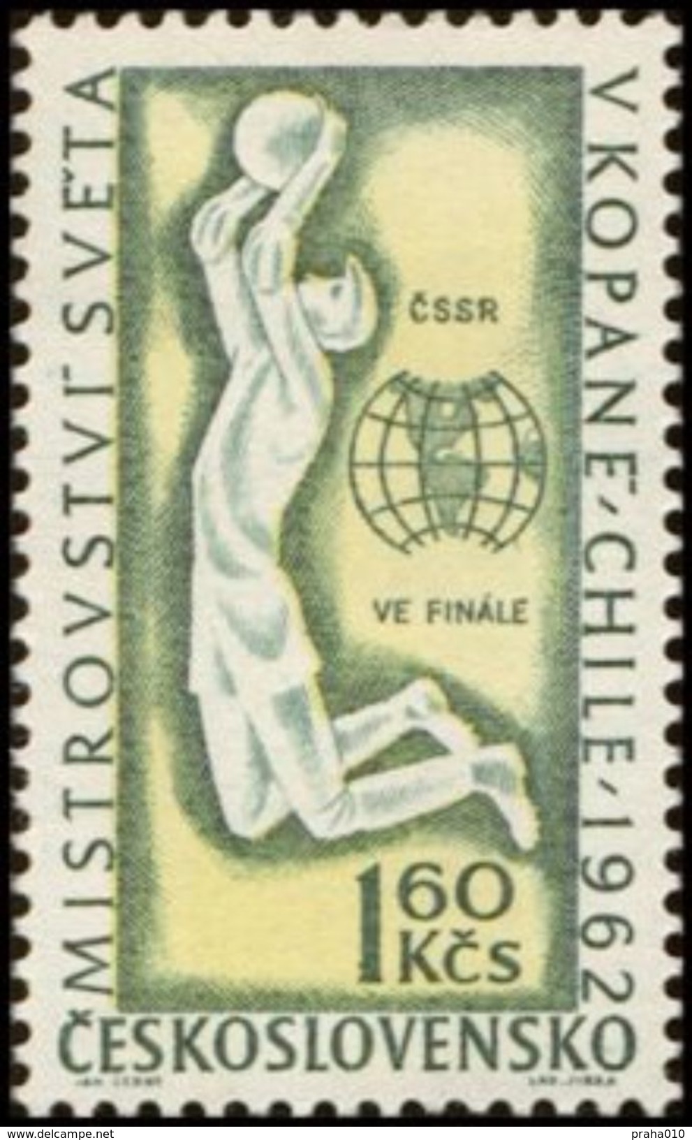 Czechoslovakia / Stamps (1962) 1258: Soccer World Cup 1962 Chile - Final (goalkeeper); Painter: Anna Podzemna - 1962 – Chili