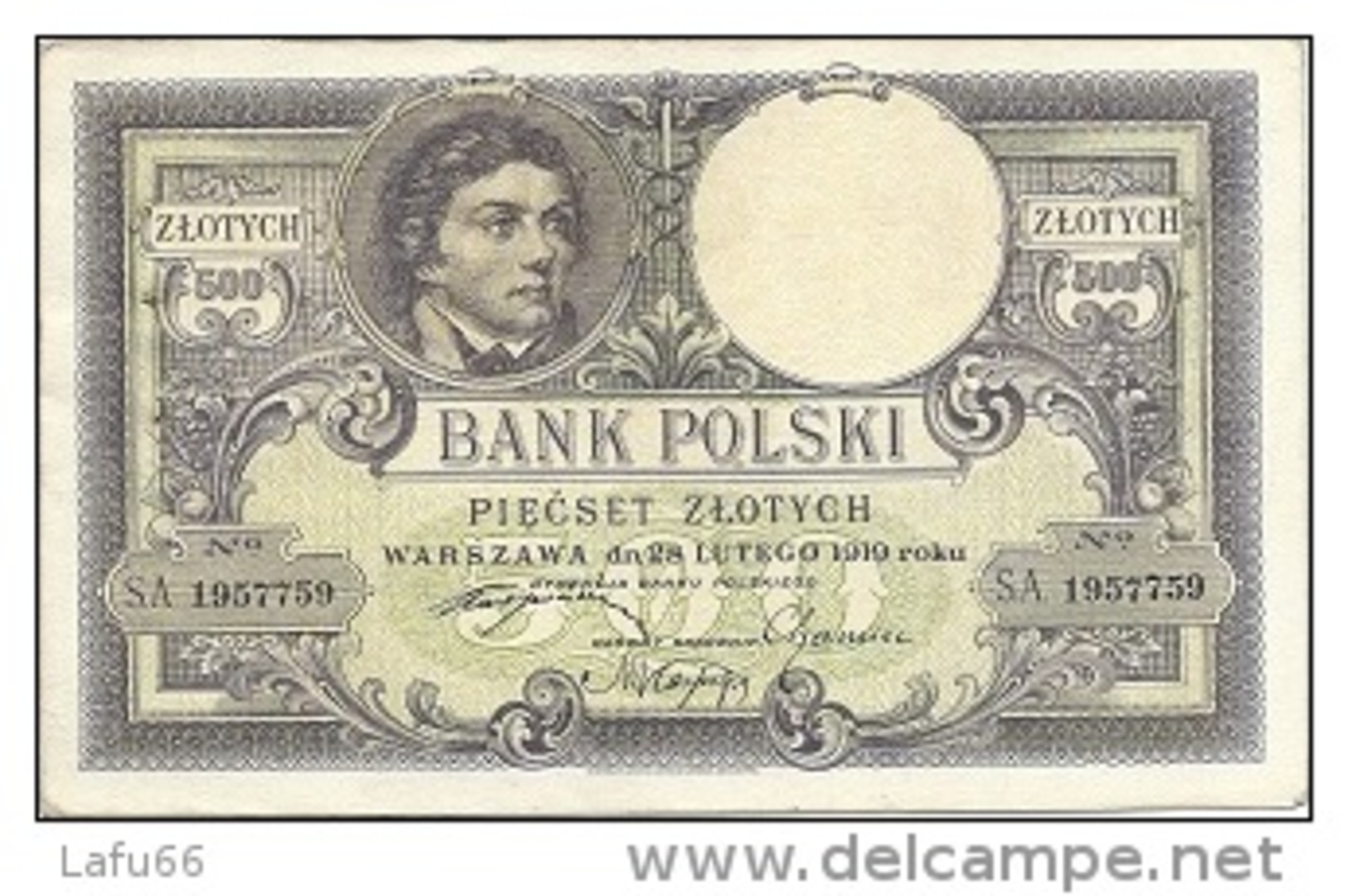 POLOGNE - POLAND - Banknote - Billet De 500 Slotych Type Kosciuszko Du 28 02 1919 - 500 ZLOTY  - - Pologne