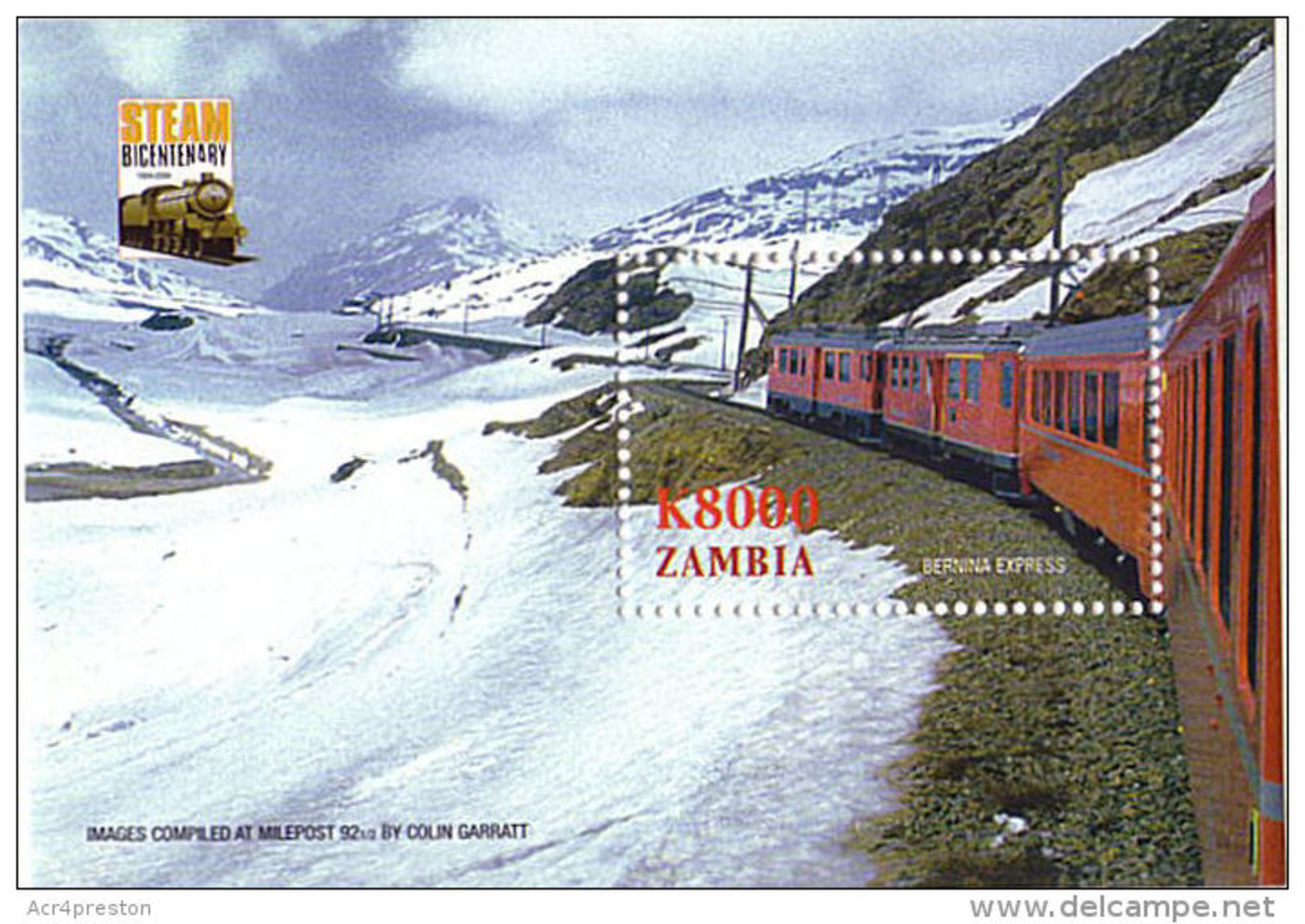 Zm1008d Zambia 2005, SG1008d, K8,000, 200 Years Of Locomotives - Bernina Express (railway)  MNH - Zambia (1965-...)