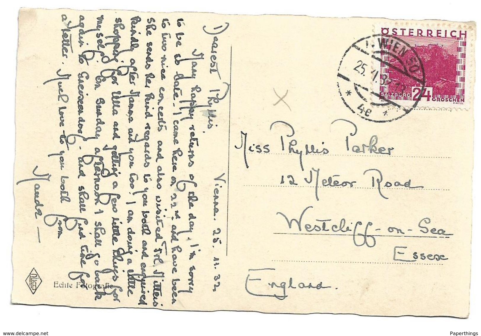 Old Real Photograph Postcard, Austria, Belvedere, 84 Echte Fotografie, 1932. - Belvedere