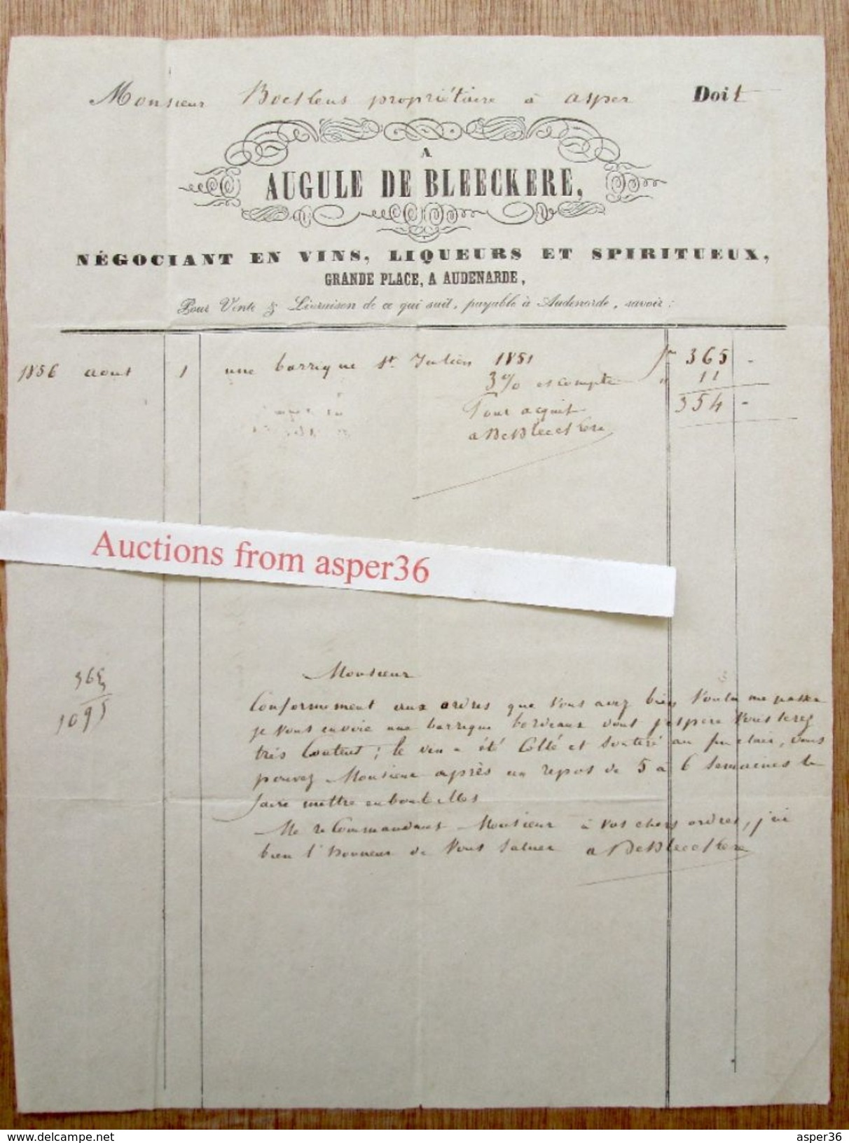 Augule De Bleeckere, Négociant En Vins, Liqueurs, Grande Place Oudenaarde 1851 - 1800 – 1899
