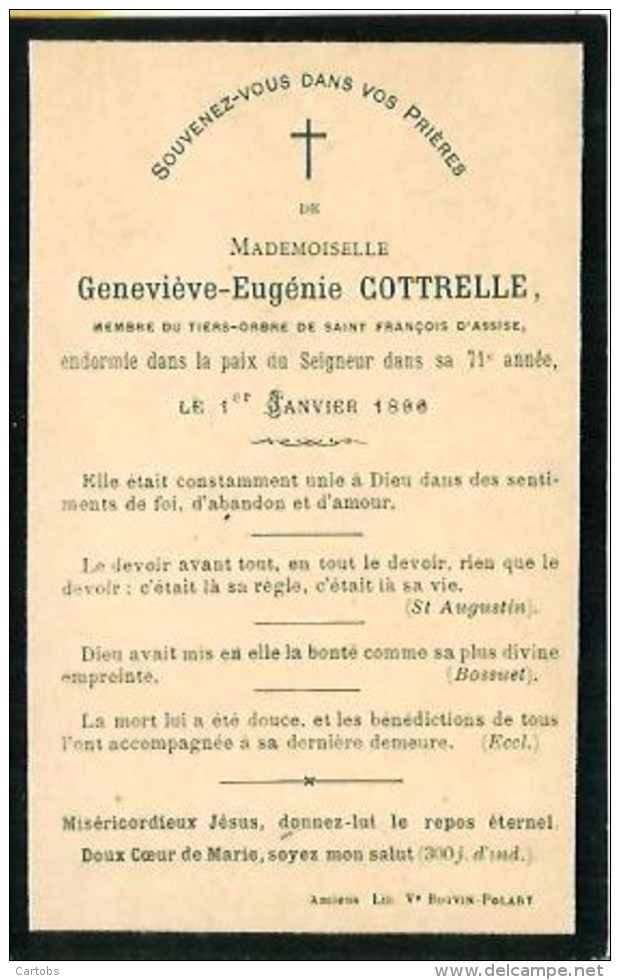 FAIRE-PART De Geneviève -Eugénie Cottrelle 1er Janvier 1896 - Décès