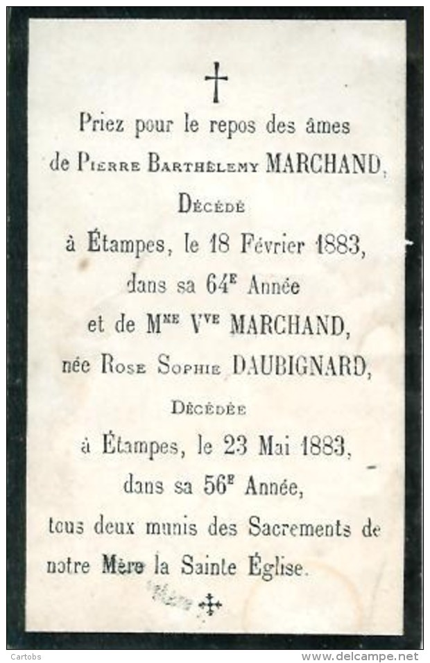 FAIRE-PART De Pierre Barthélémy Marchand  Et De Vve Marchand Le 18 Février Et 23 Mai 1883 - Décès