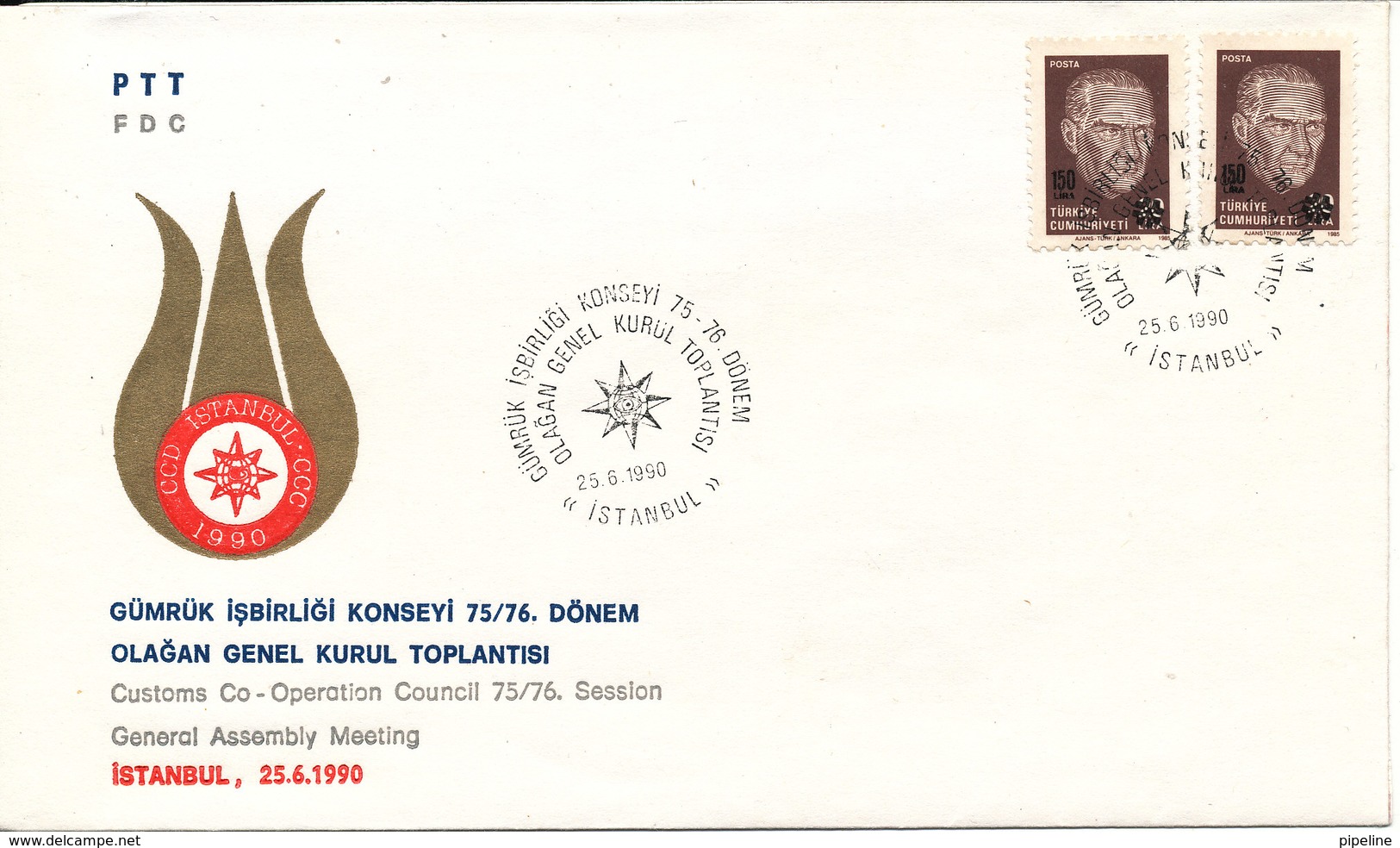 Turkey FDC 25-6-1990 Customs Co-Operation Counsil 75/76 Session General Assembly Meeting With Cachet - FDC