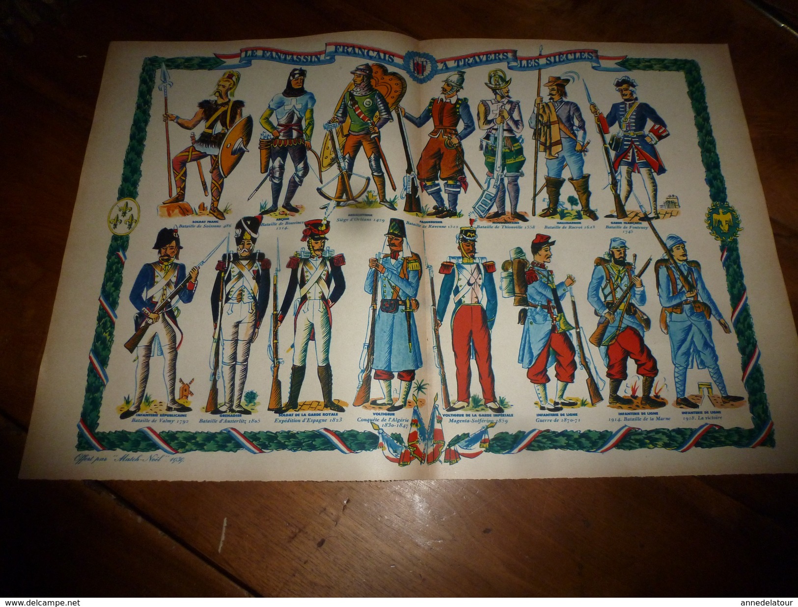 1939  Planche De Couleur (uniformes) LE FANTASSIN FRANCAIS A TRAVERS LES SIECLES  (dimension 55.0 Cm X 35.5 Cm ) - Uniformes