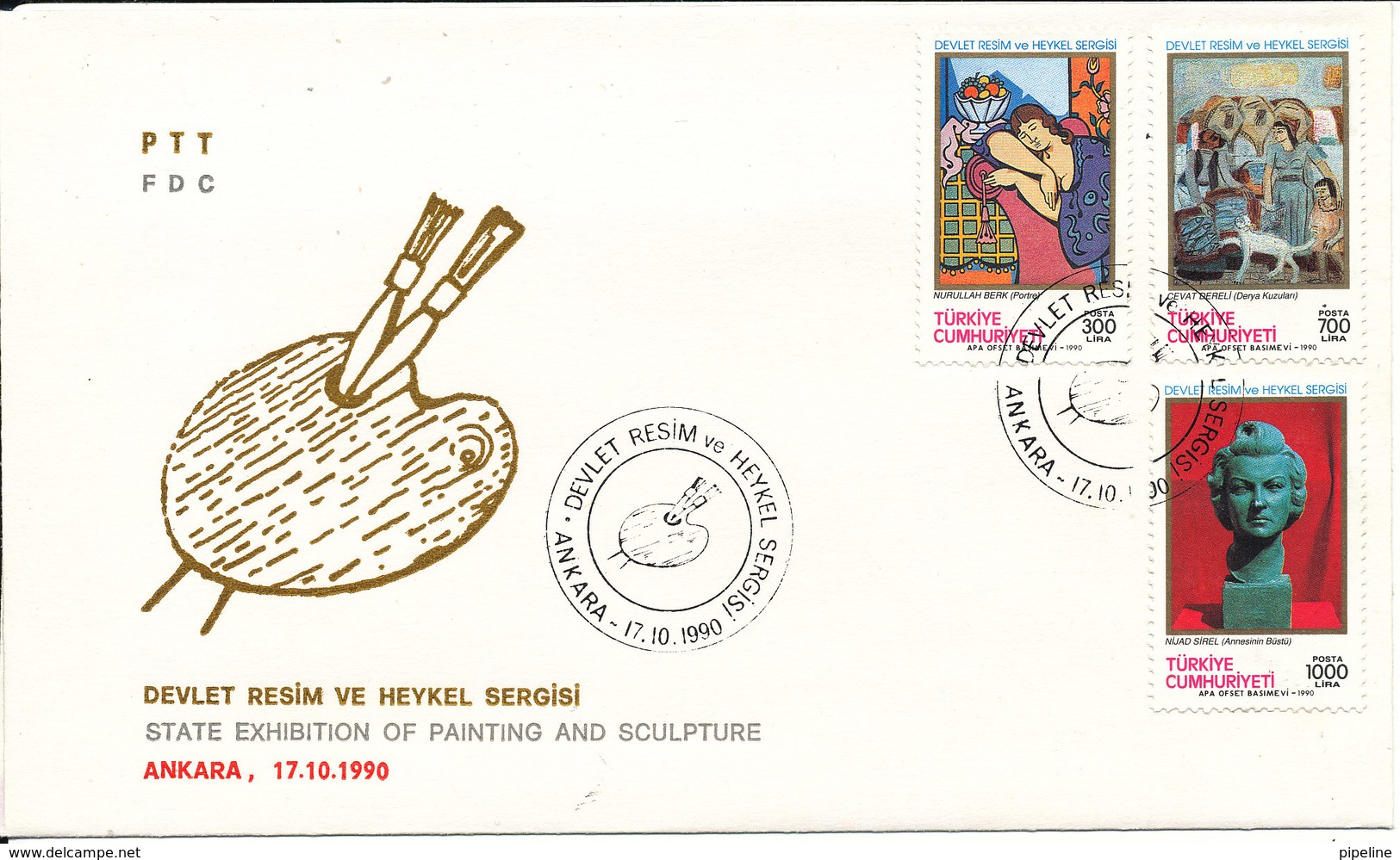 Turkey FDC 17-10-1990 State Exhibition Of Painting And Sculpture With Cachet - FDC