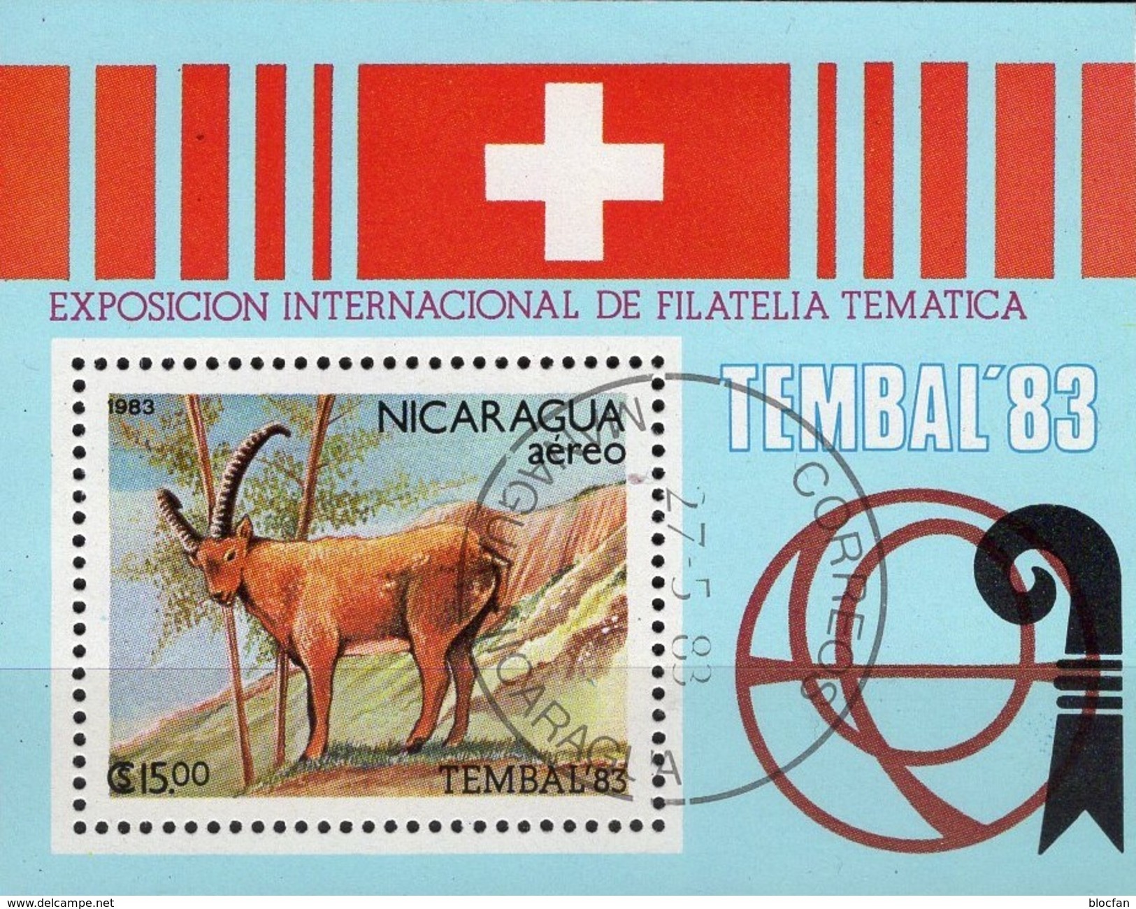 EXPO TEMBAL Basel 1983 Nicaragua Block 149 O 2&euro; Steinbock In Alpen Hb M/s Philatelic Bloc Ss Fauna Sheet Bf America - Nicaragua