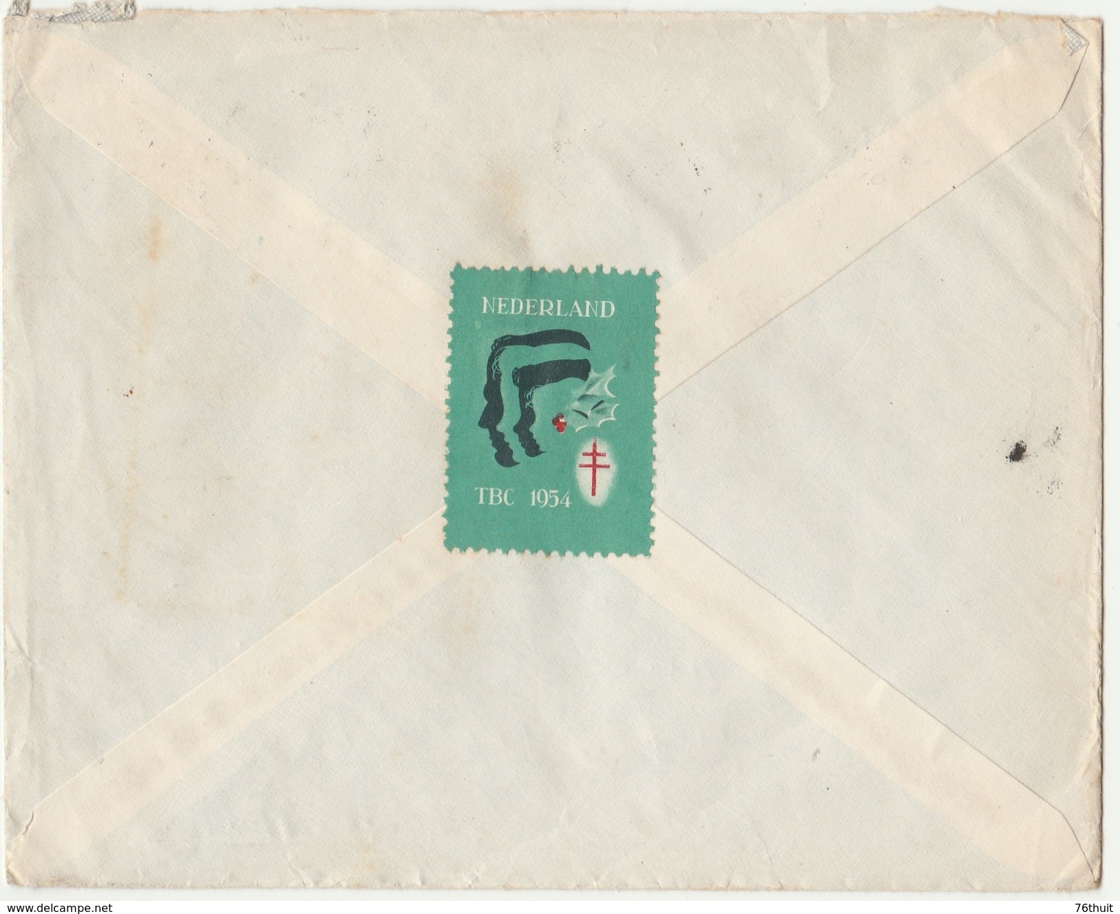 1954 - Enveloppe Lettre -  Nederland LEIDEN - Pour SAINT-AUBIN-LES-ELBEUF - Vignette TBC - Esperanto - Marcophilie