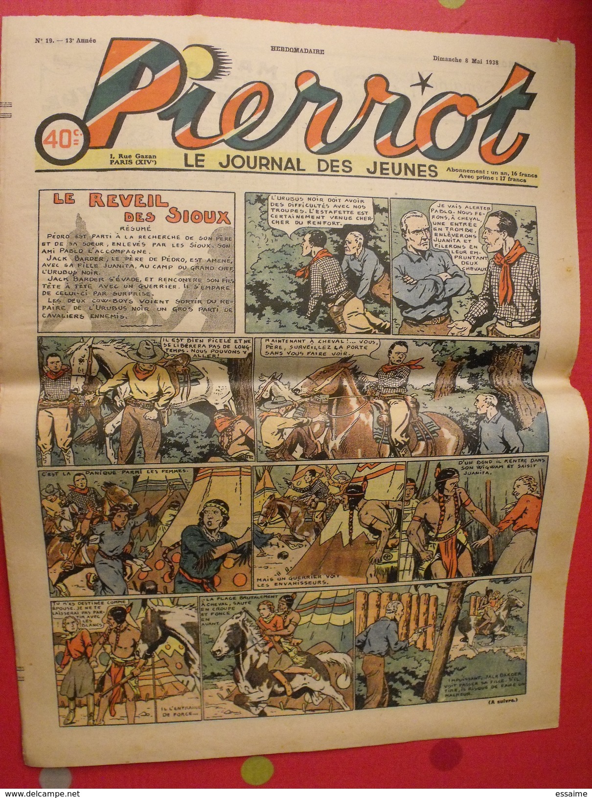 Pierrot  8 n° de 1938. le réveil des sioux par le rallic. ferraz liquois cuvilier marijac jeanjean aviation gervy