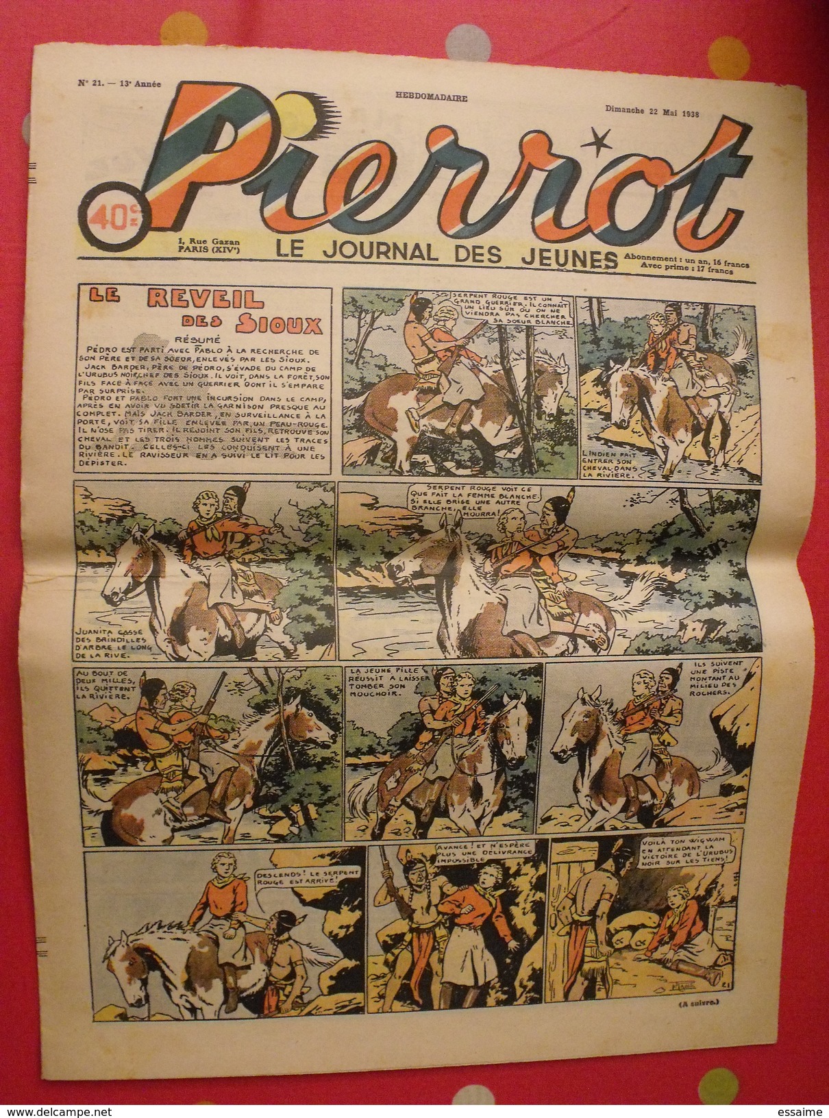 Pierrot  8 n° de 1938. le réveil des sioux par le rallic. ferraz liquois cuvilier marijac jeanjean aviation gervy