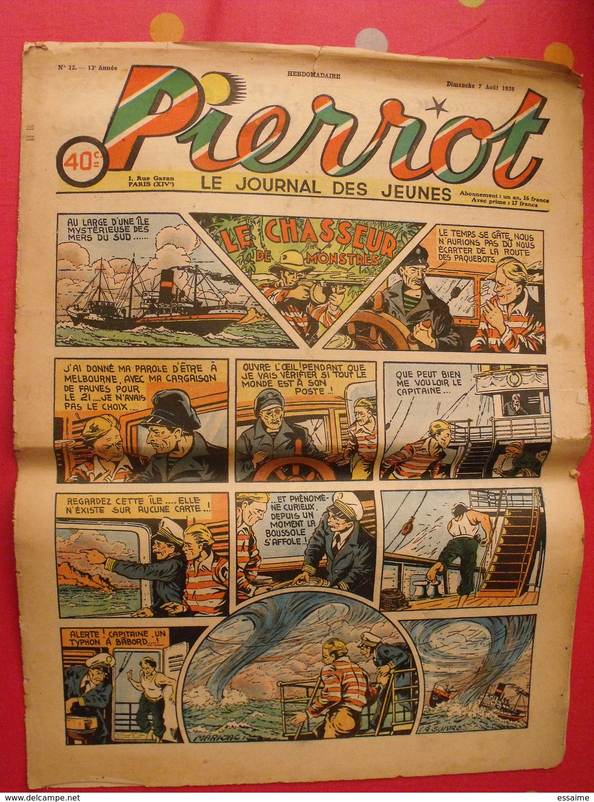 Pierrot  8 n° de 1938. le réveil des sioux par le rallic. ferraz liquois cuvilier marijac jeanjean aviation gervy