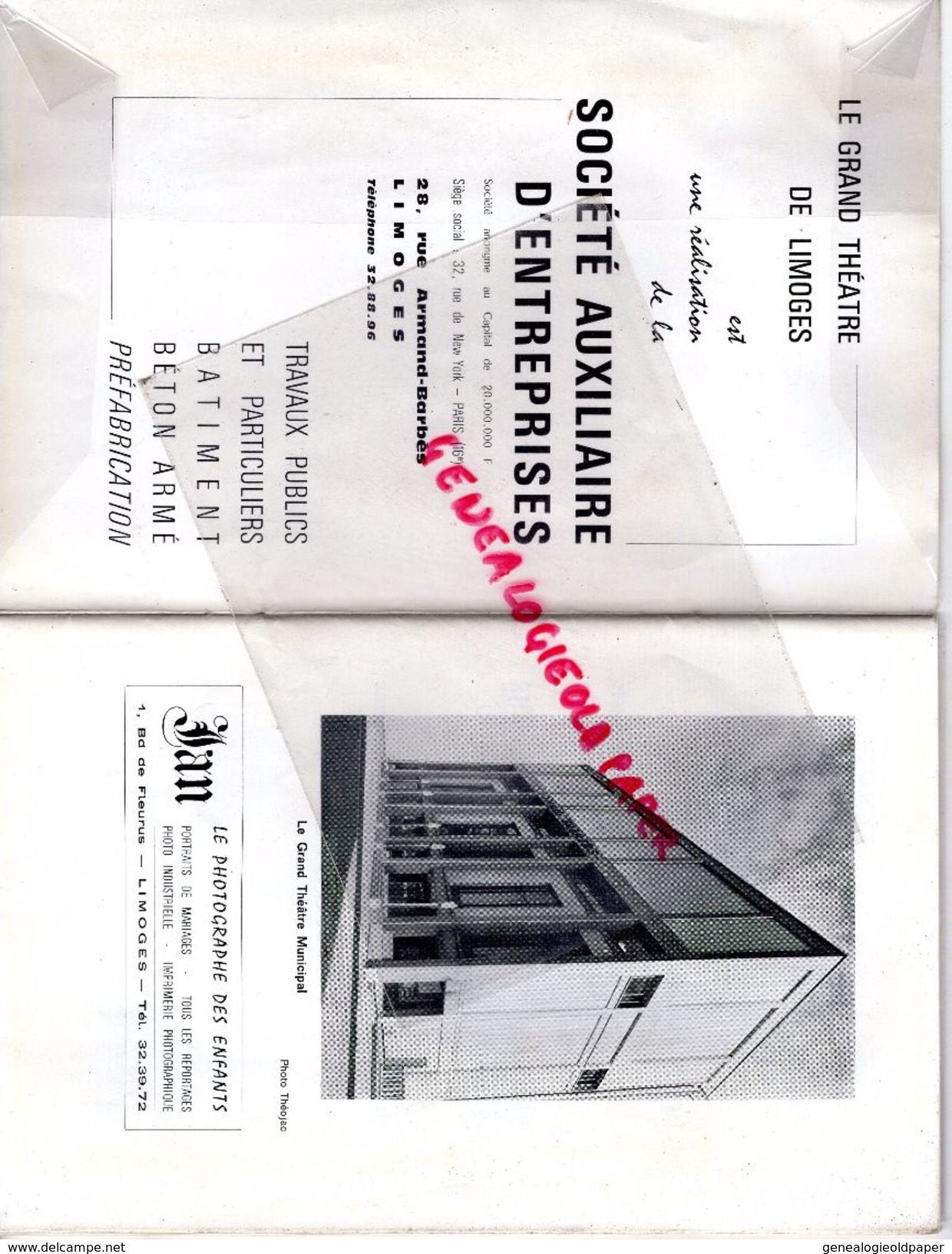 87 - LIMOGES- PROGRAMME GRAND THEATRE MUNICIPAL-PORTELLI-SAISON 1965-1966-HERODIADE MASSENET-HOTEL ROYAL LIMOUSIN-MARVET - Programme
