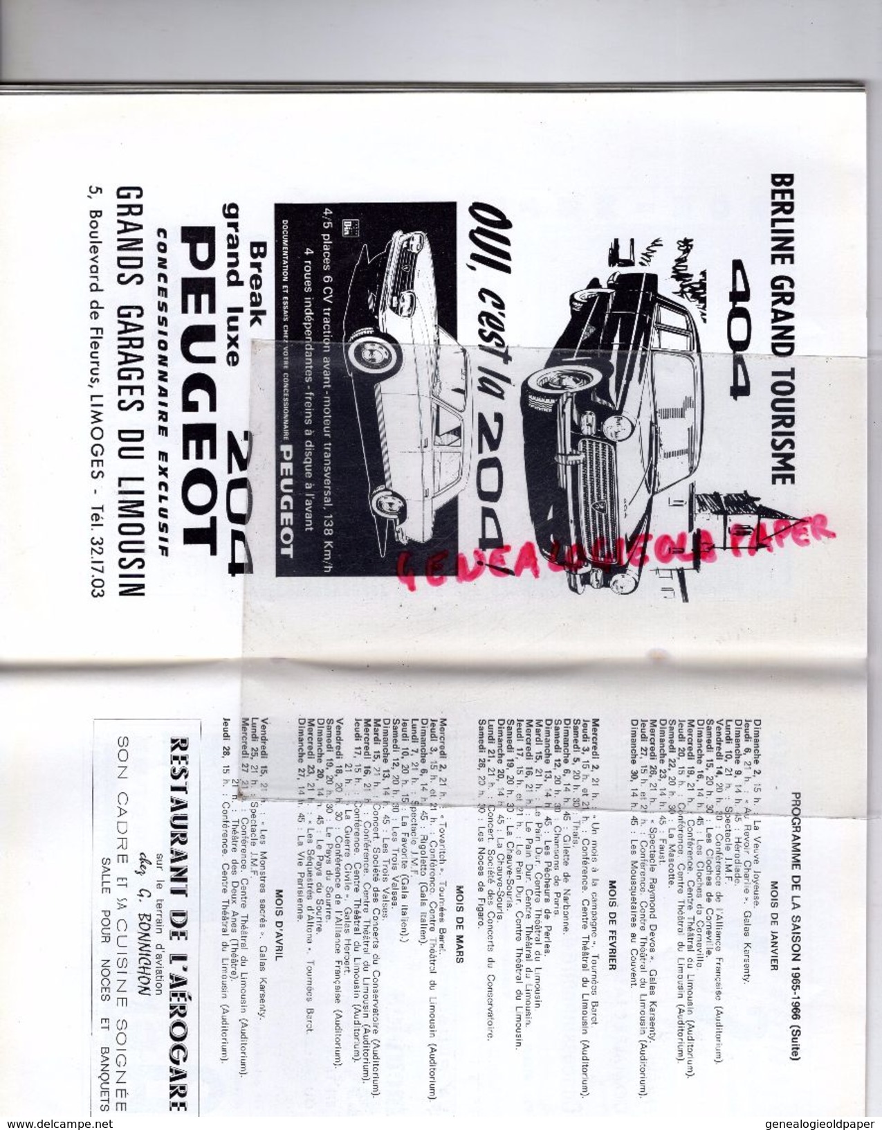87 - LIMOGES - PROGRAMME GRAND THEATRE 6-11-1967-REVE DE VALSE- OSCAR STRAUS-VIDAL-PANTINI-THIEBAUX-LACHANIETTE-BARBOT- - Programma's