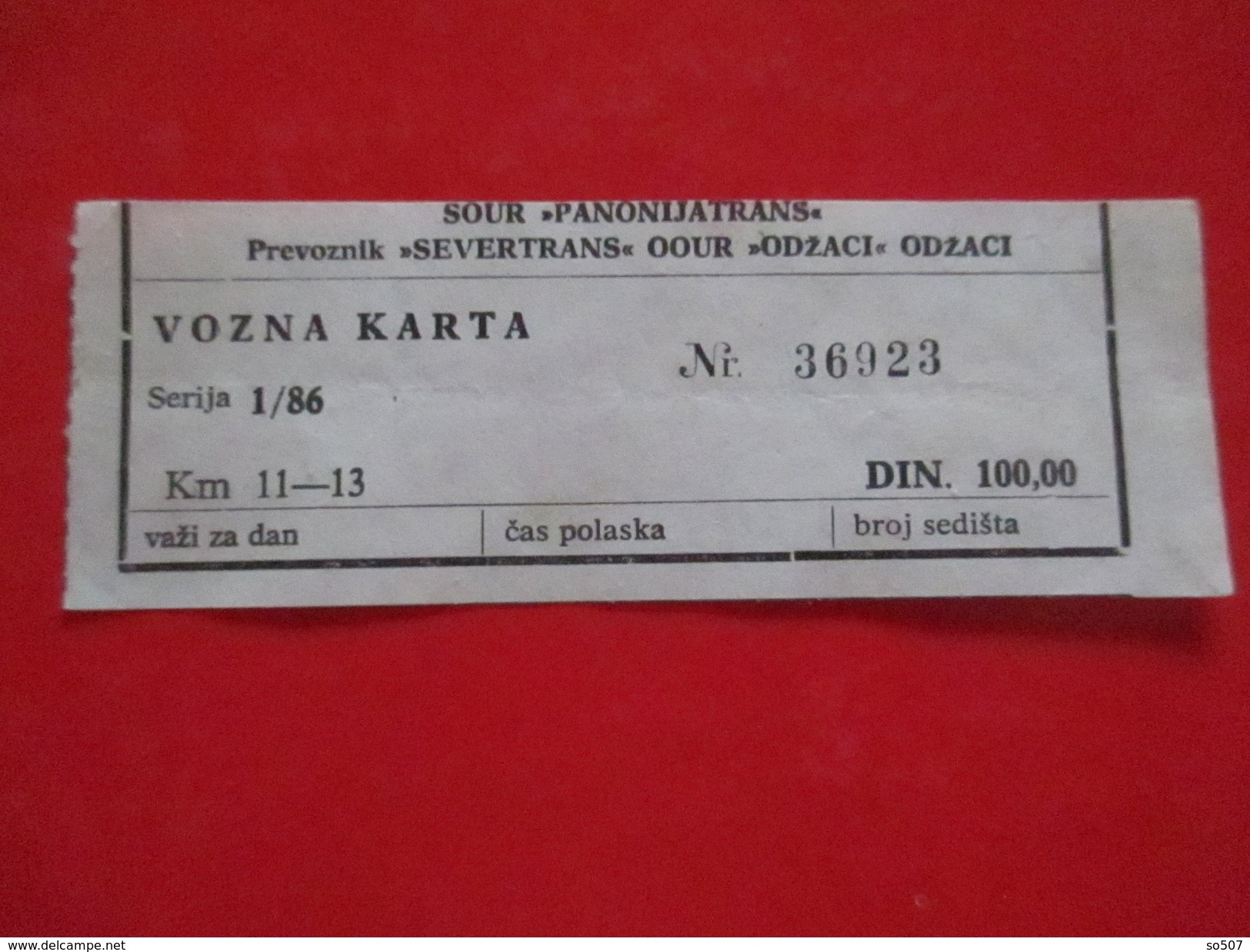 X2- Bus Ticket -"Panoniatrans-Severtrans" Odzaci,100 Dinara, Serbia, - Europa