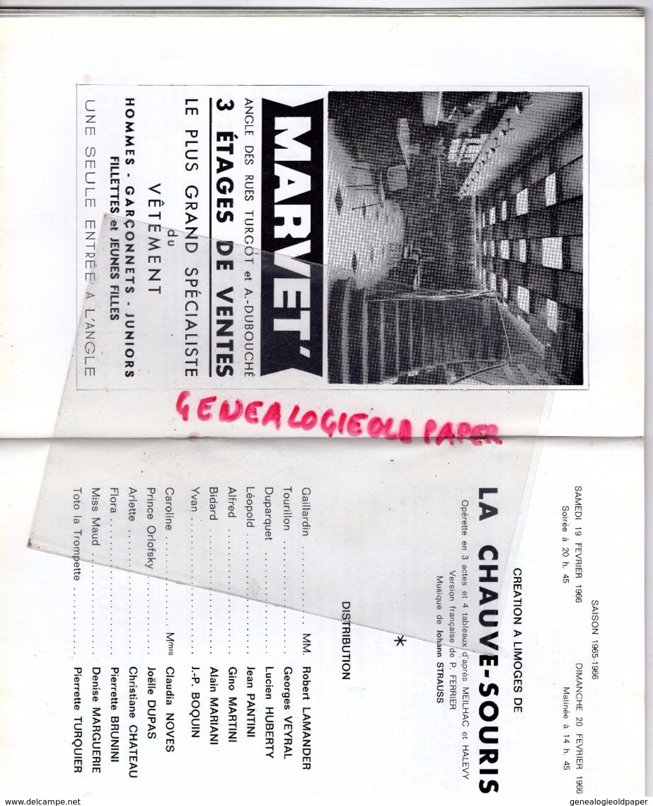 87 - LIMOGES - PROGRAMME GRAND THEATRE 19-11-1966-LA CHAUVE SOURIS JOHANN STRAUSS-LAMANDER-VEYRAL-NOVES-ROYAL LIMOUSIN - Programme