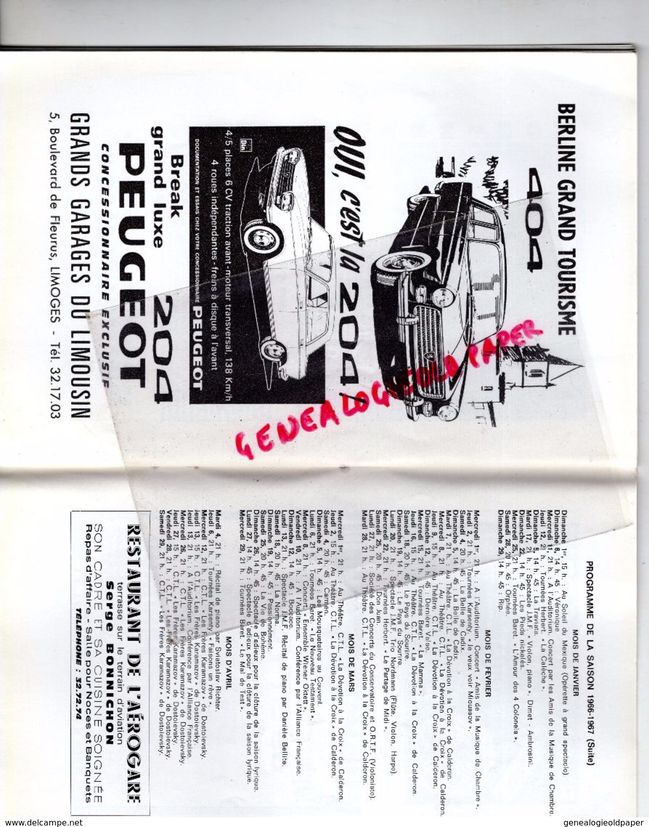 87 - LIMOGES - PROGRAMME GRAND THEATRE 20-11-1966-UN SOIR DE REVEILLON-RAOUL MORETTI-VIDAL-PANTINI-LEGRAND-LACHANIETTE-