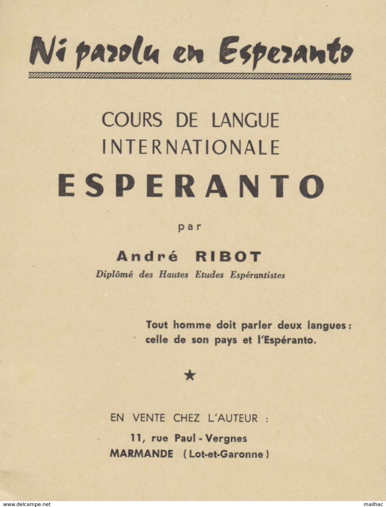 ESPERANTO - Cours De Langue - André RIBOT - 160 Pages - Diccionarios