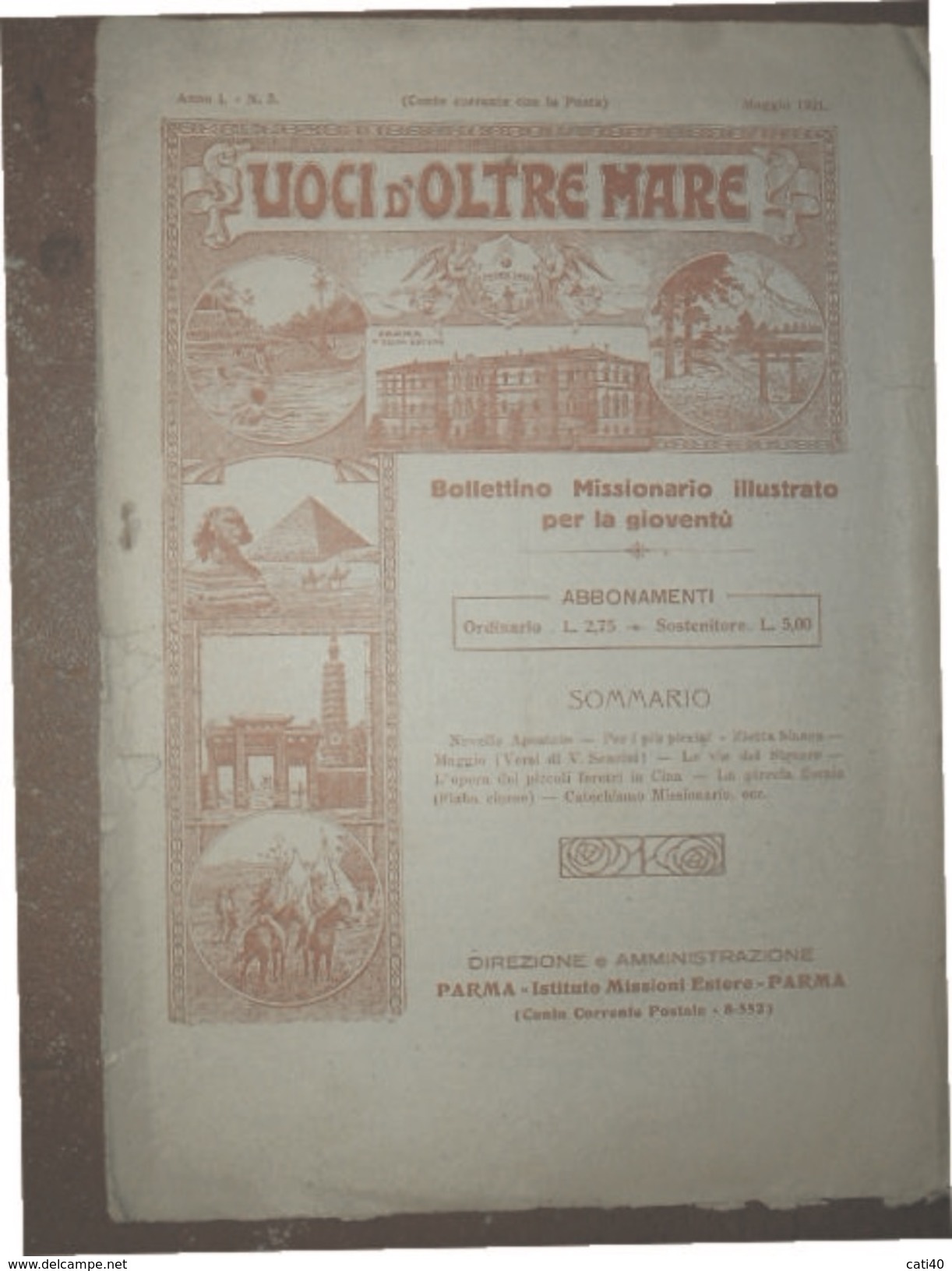 VOCI D'OLTREMARE  BOLLETTINO MISSIONARIO ILLUSTRATO PARMA IST.MISSIONI ESTERE MAGGIO 1921 - Biografia
