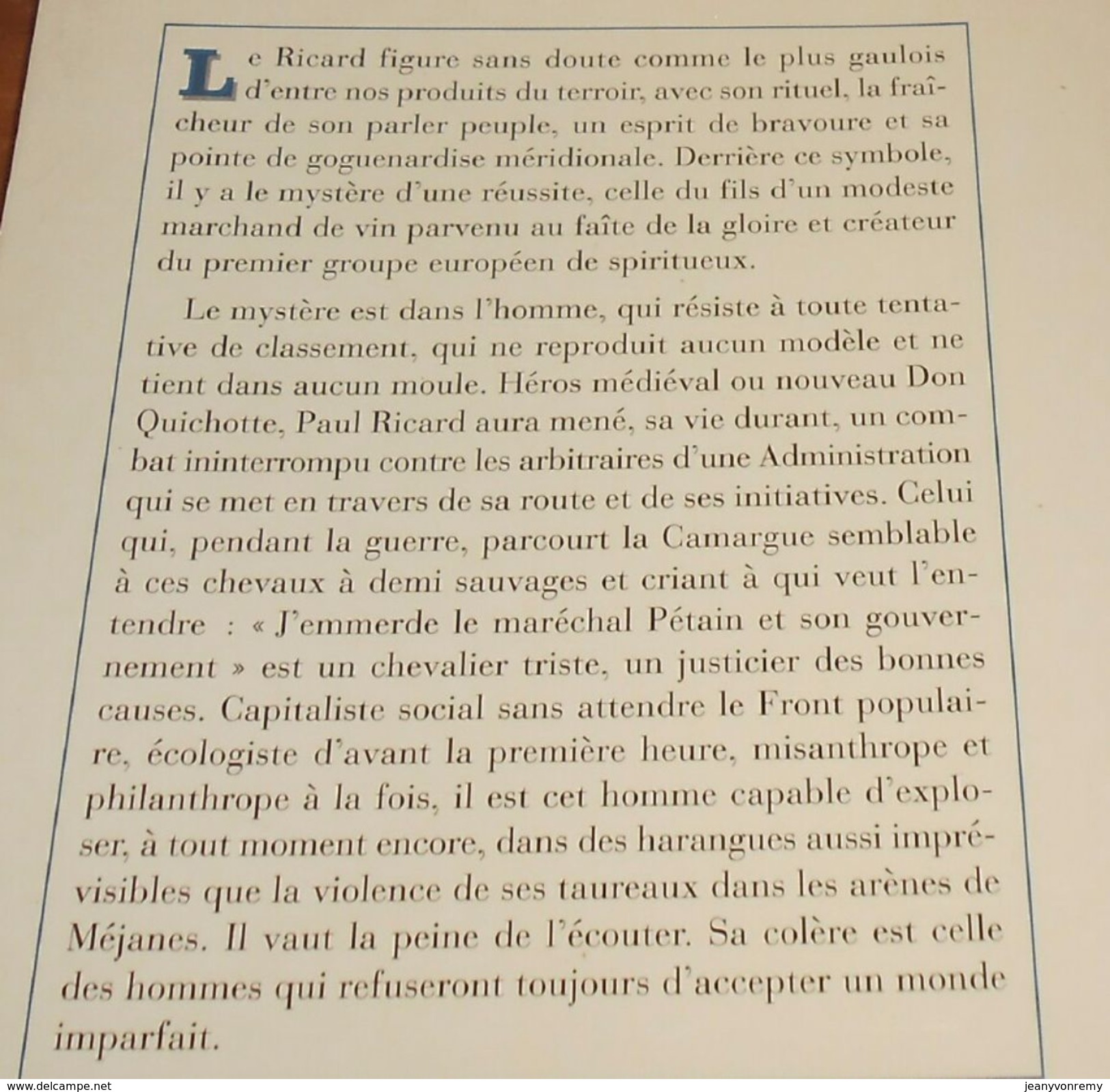 Paul Ricard, L'homme Qui Se Ressemble.Marie France Pochna. 1996. - Biographie
