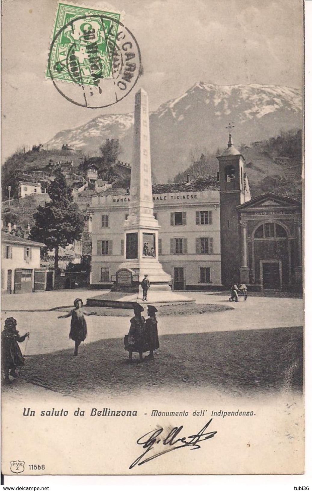UN SALUTO DA BELLINZONA - MONUMENTO DELL'INDIPENDENZA -POSTE LOCARNO 1906 - Locarno