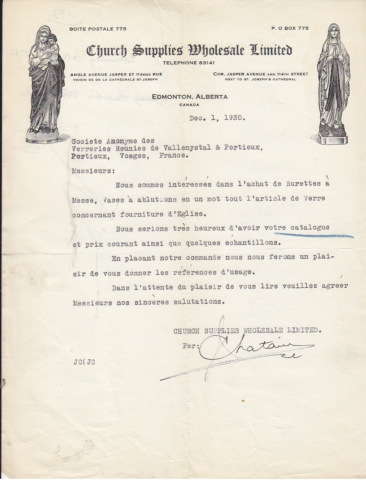 Church Supplies Wholesale à Edmonton , Alberta ,courrier Illustré De 2 Vierges ,1930 - Canada