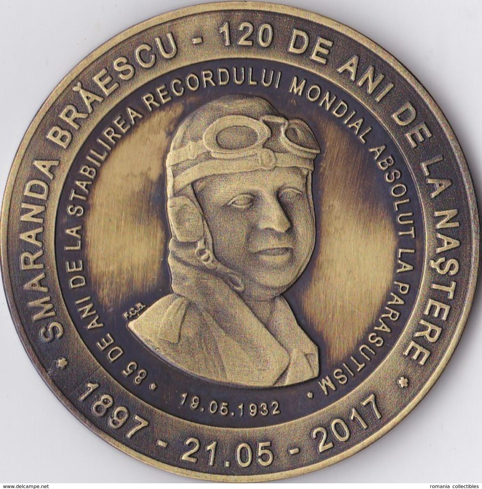 Romania, 2017, Aeromfila Exhibition, 120 Anniversary Of Smaranda Braescu (Skydiving / Parachutism) - Plaque / Desk Medal - Other & Unclassified