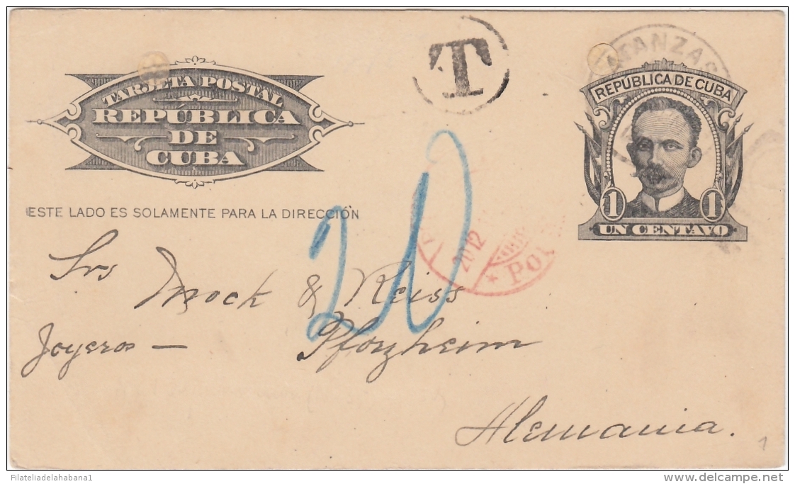 1904-EP-110 CUBA REPUBLICA. 1904. Ed.70. 1c SPECIAL DELIVERY CARD TO GERMANY. POSTAGE DUE1914. - Brieven En Documenten