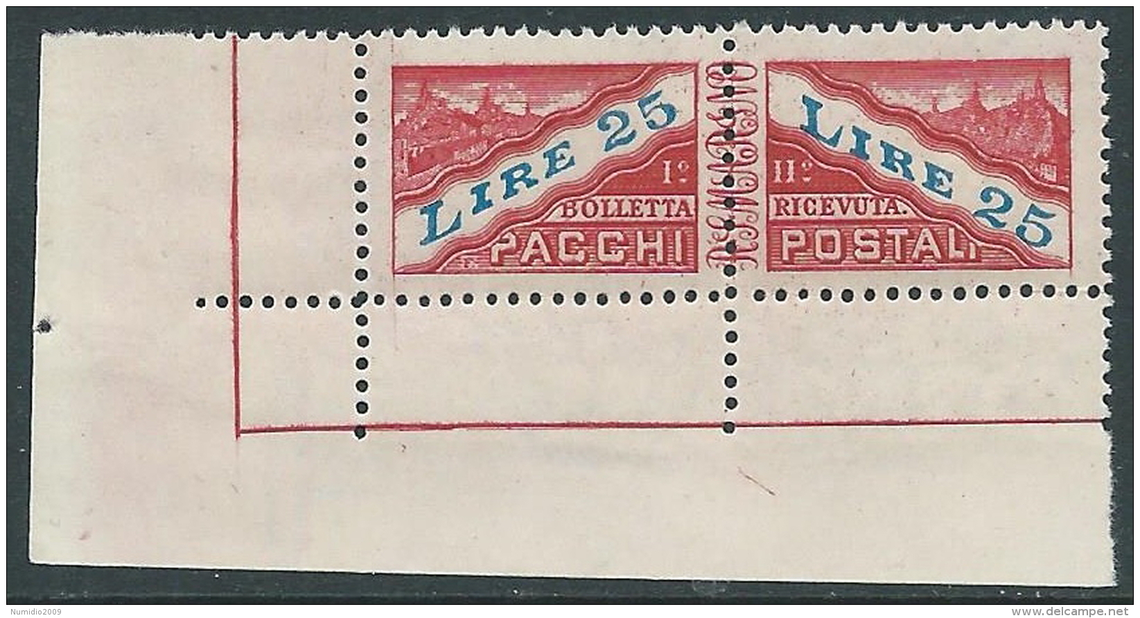1946 SAN MARINO PACCHI POSTALI 25 LIRE LUSSO MNH ** - X43 - Paketmarken